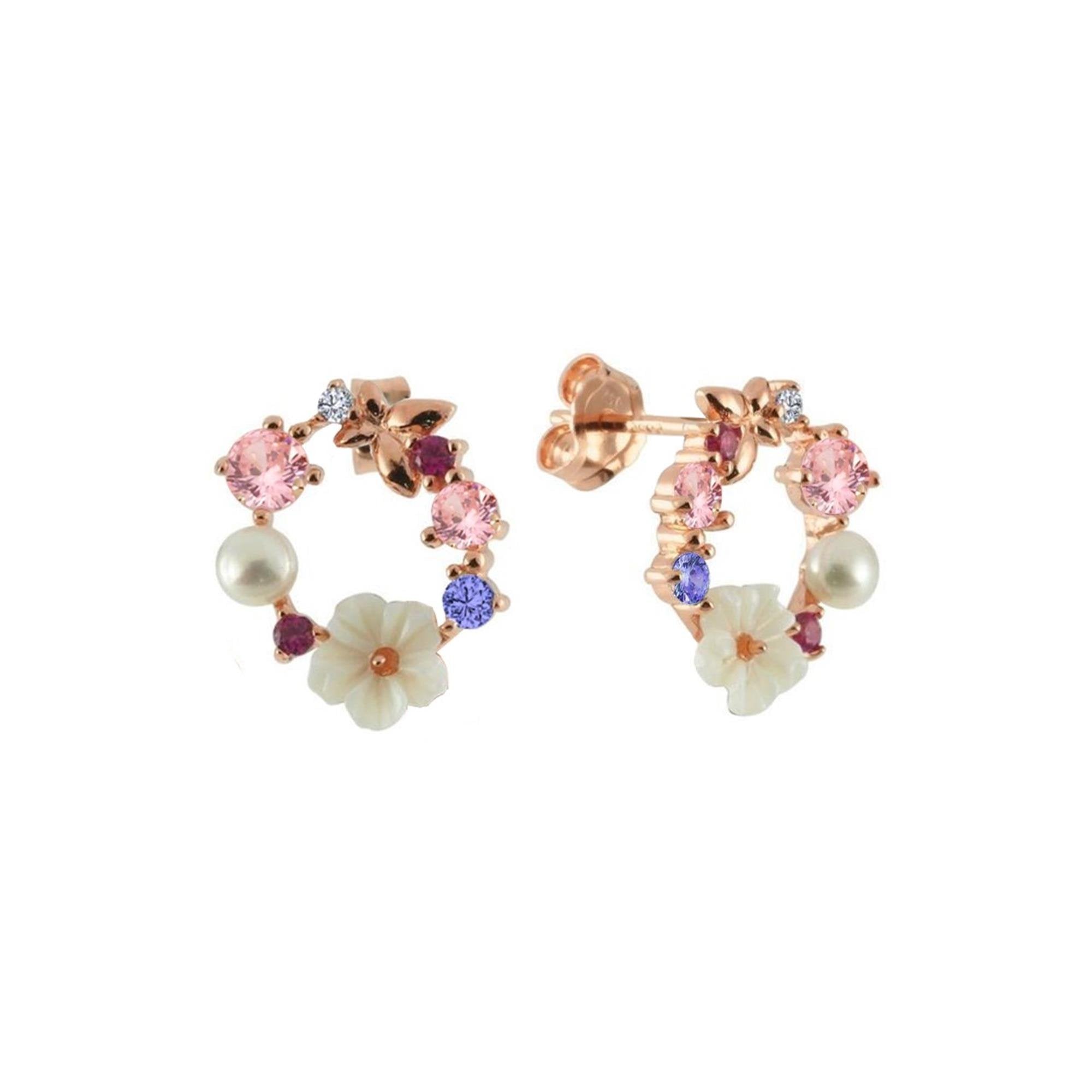 Italian Design Floral Hoop Rose Gold Earrings
