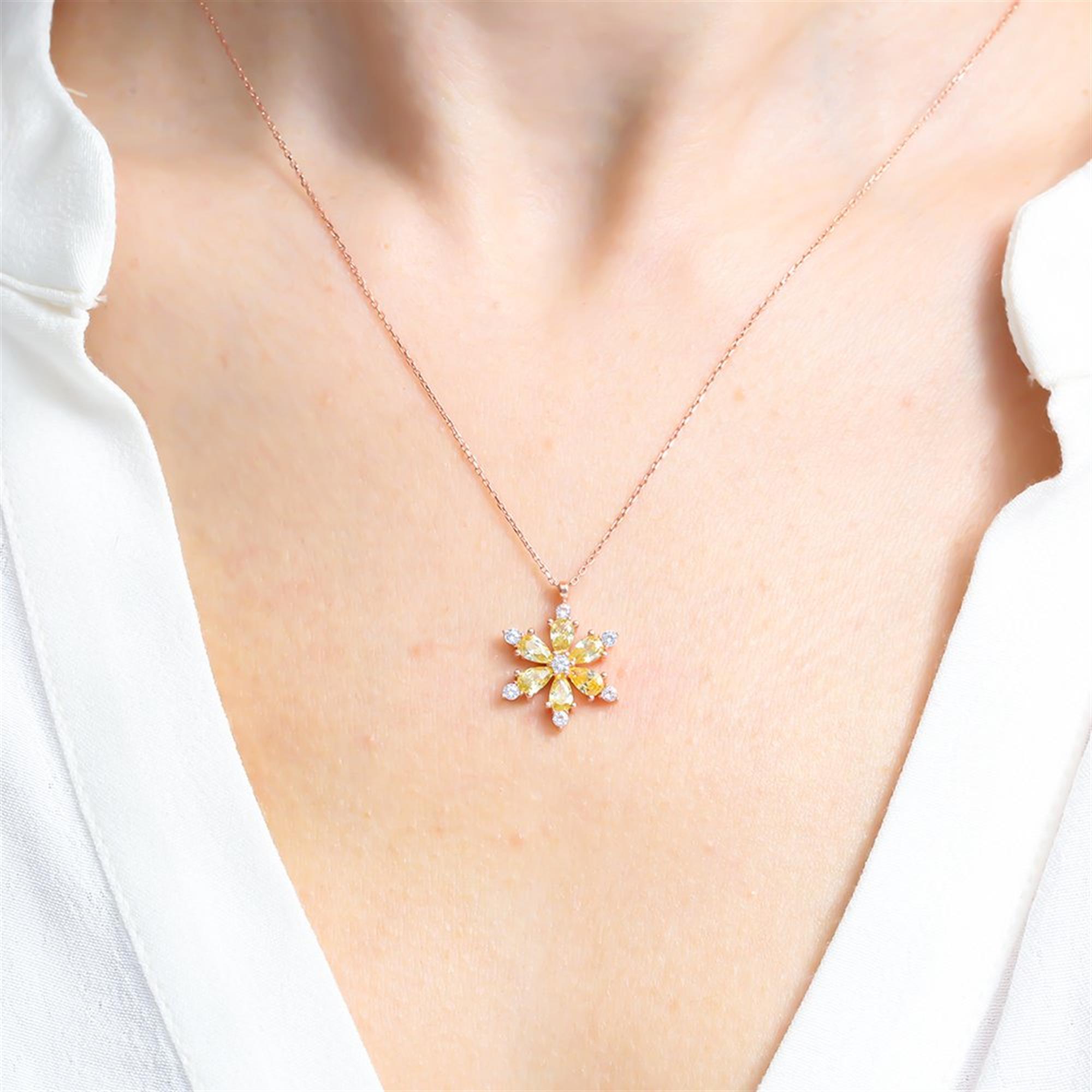 Canary Yellow Starflower Rose Gold Necklace