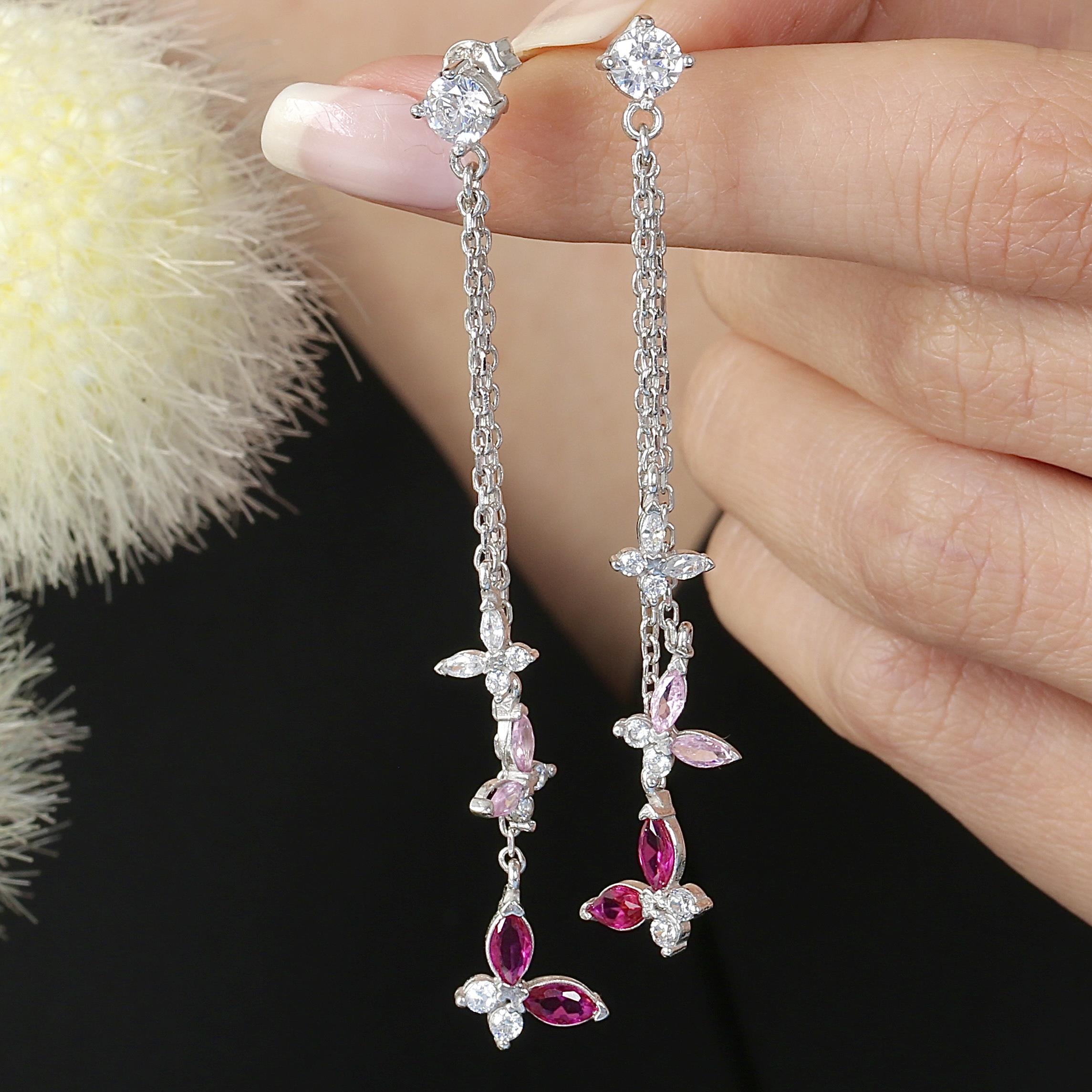 Dainty Butterfly Drop Silver Earrings