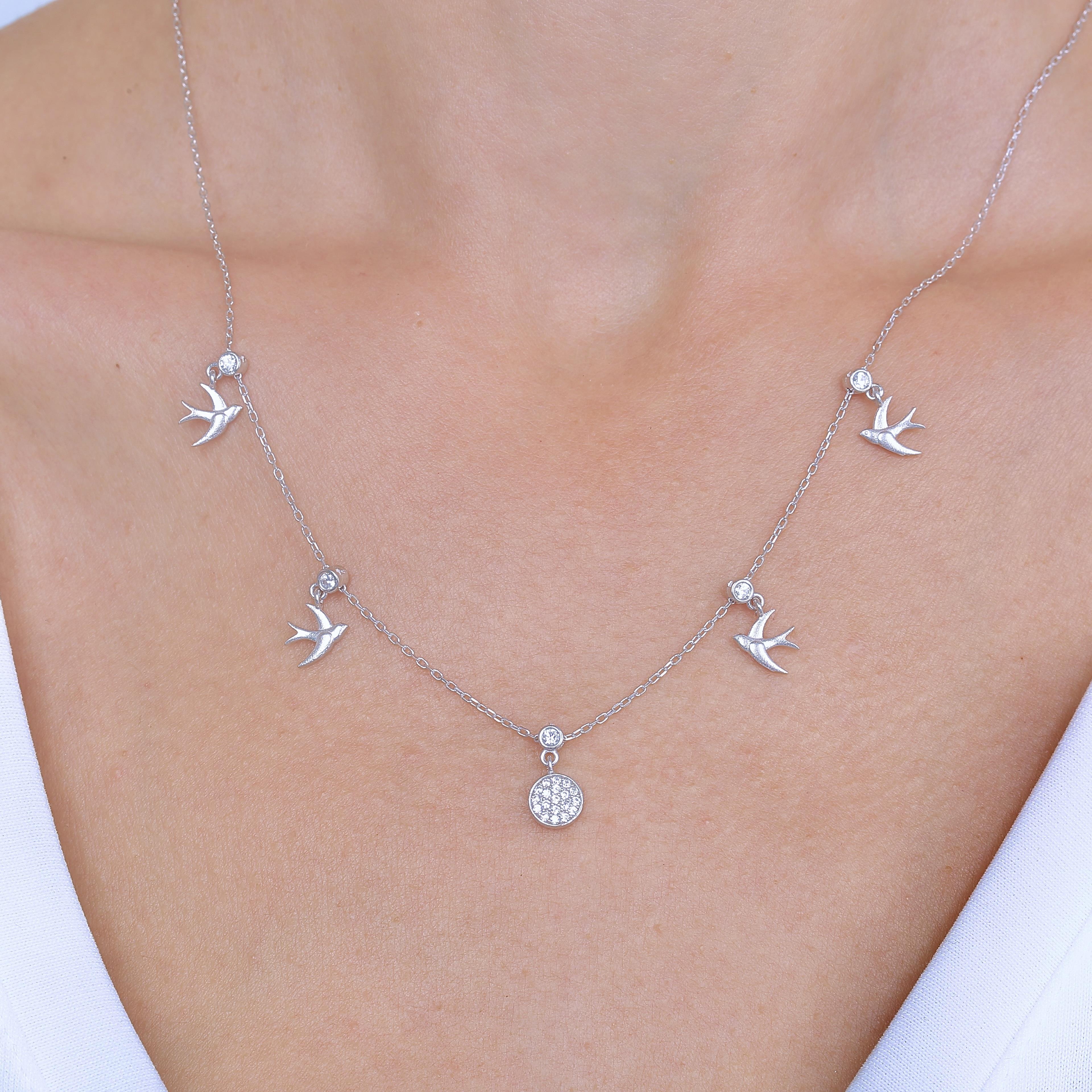 Swallow Dance Lucky Silver Choker Necklace