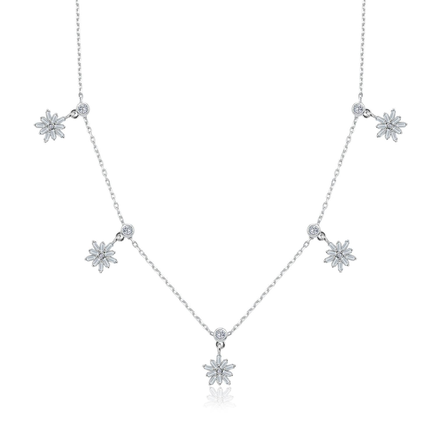 Crystal Flower Lucky Silver Choker Necklace