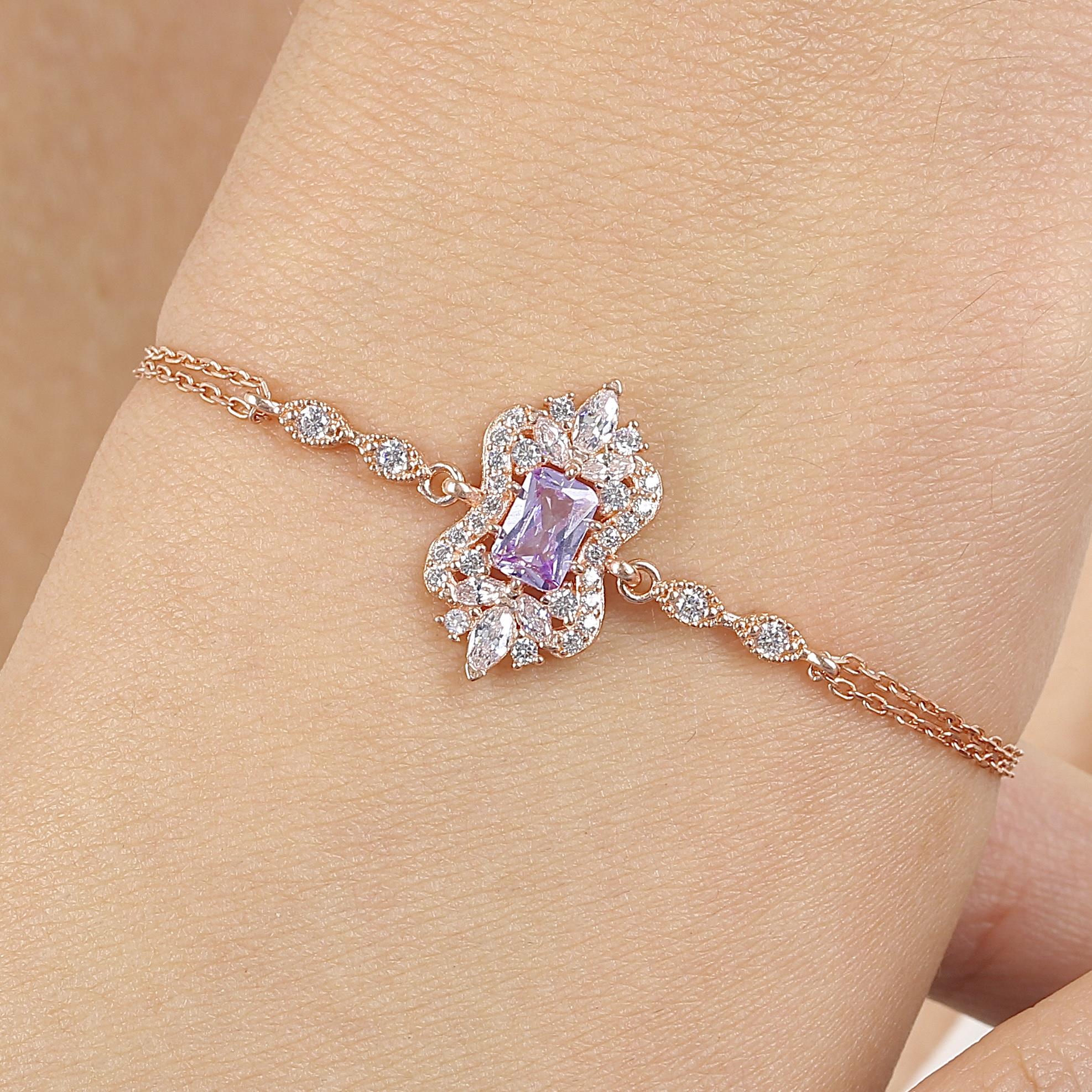 Lilac Noble Sparkle Classic Vintage Rose Gold Bracelet