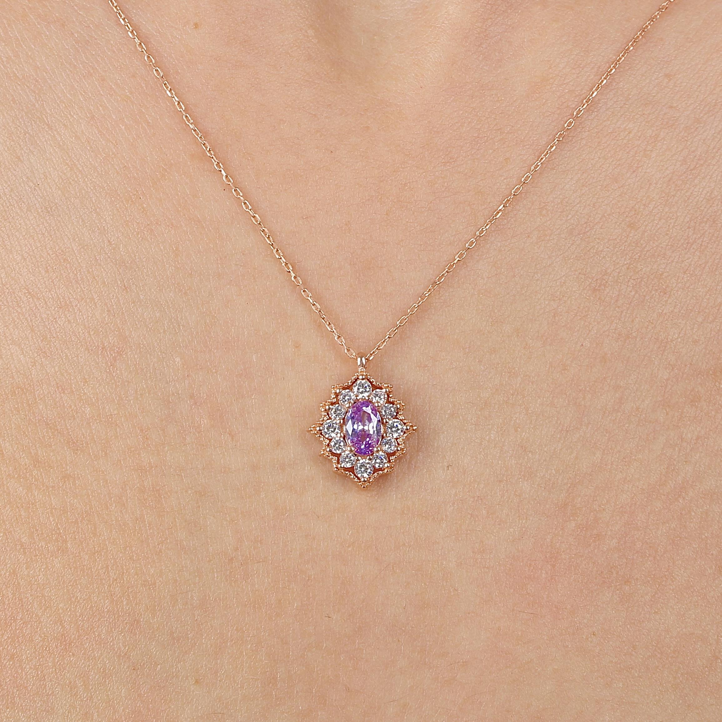 Lilac Stone Bohemian Vintage Rose Gold Necklace