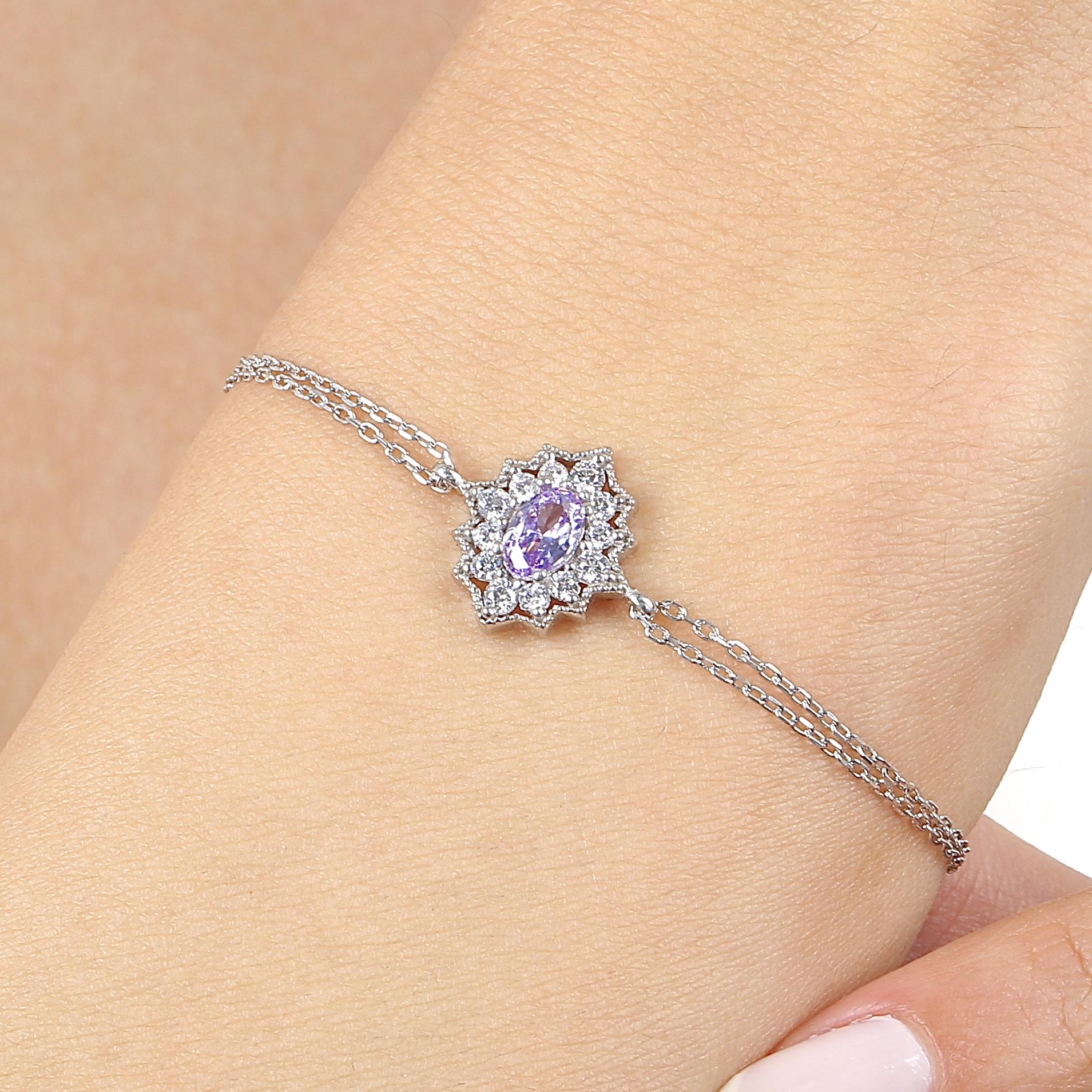 Lilac Stone Bohemian Vintage Silver Bracelet