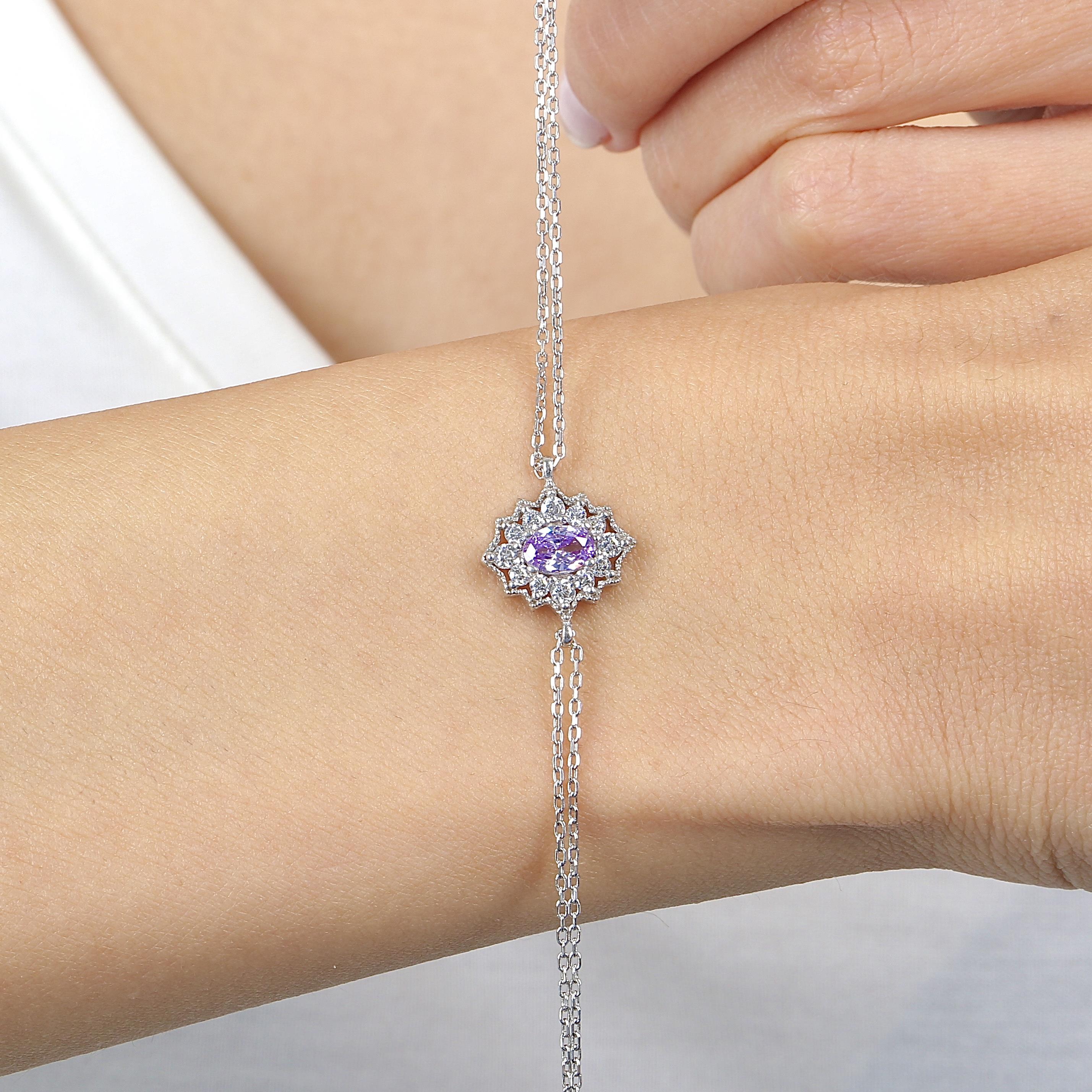Lilac Stone Bohemian Vintage Silver Bracelet