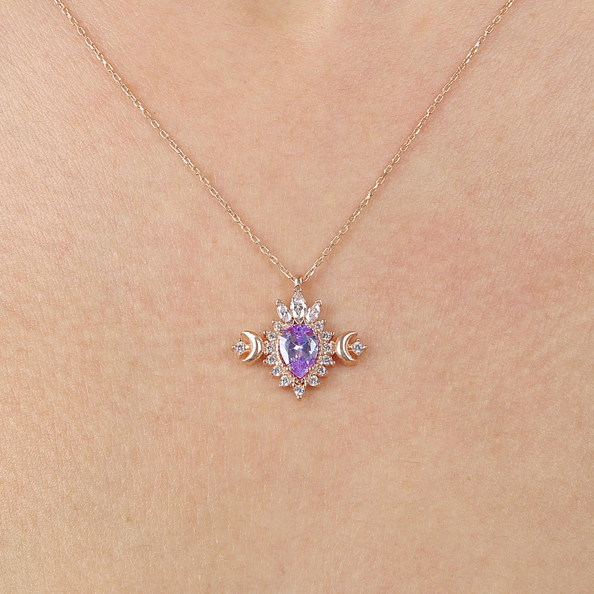Lilac Stone Dynasty Sun Vintage Rose Gold Necklace