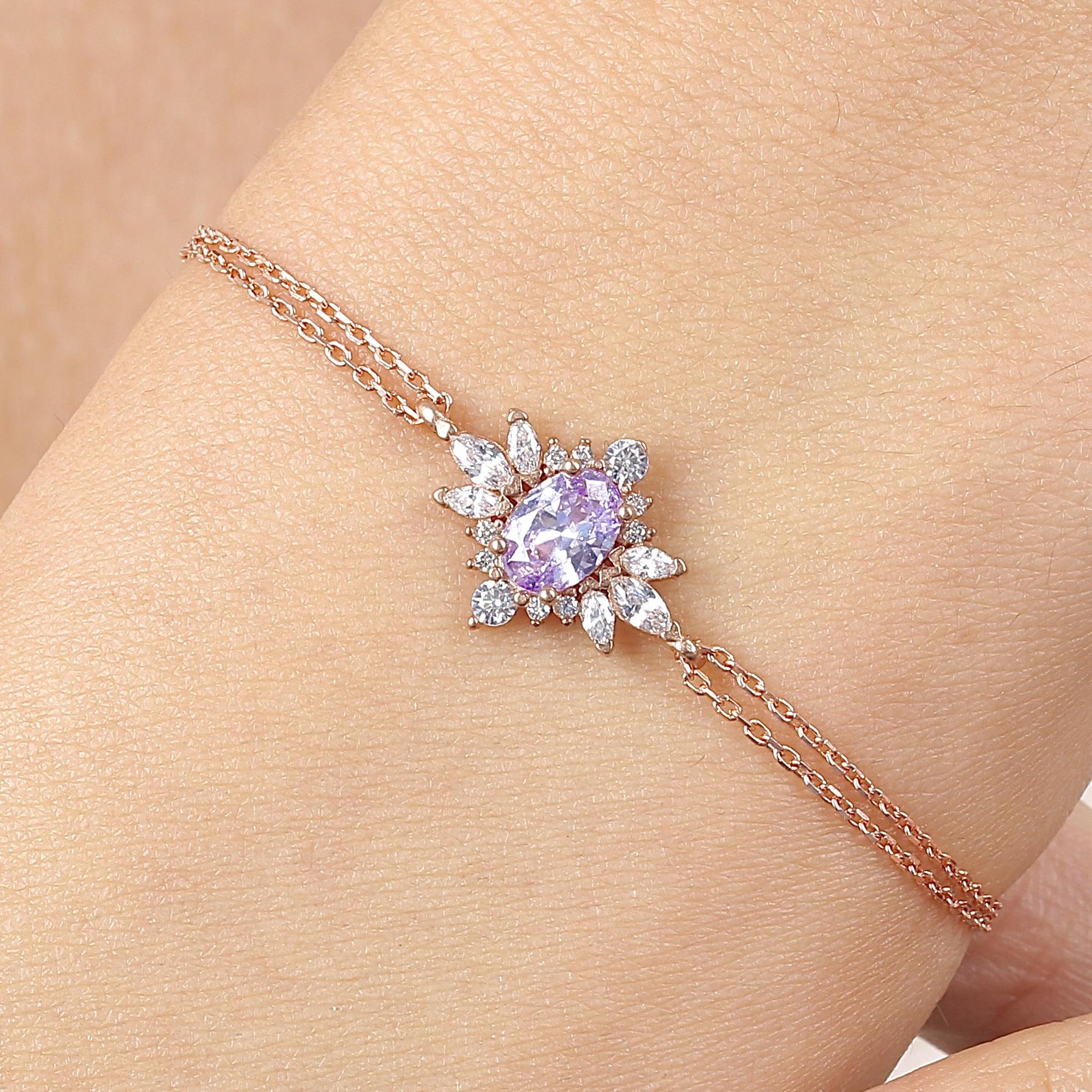 Lilac Stone Princess Star Vintage Silver Bracelet