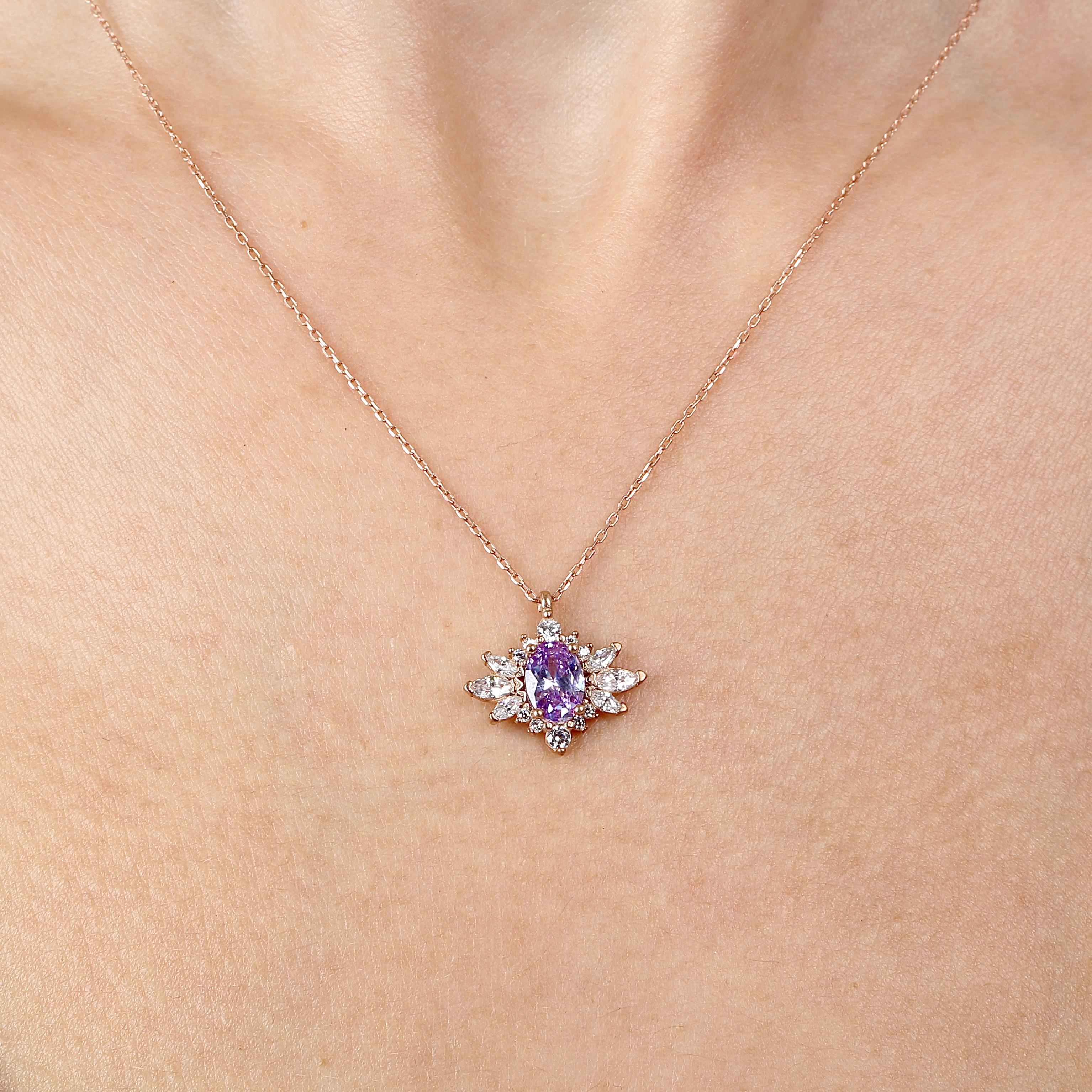 Lilac Stone Princess Star Vintage Rose Gold Necklace