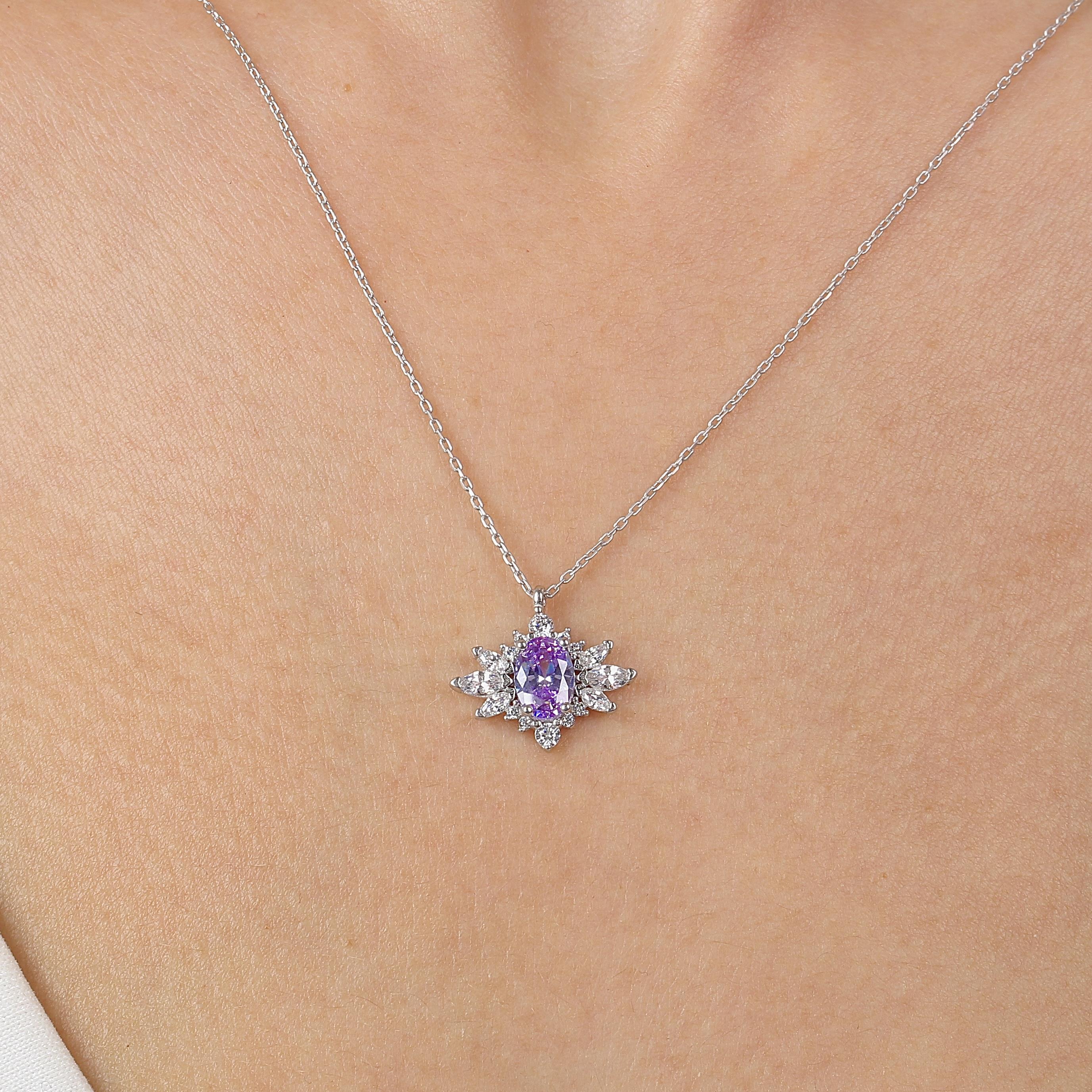 Lilac Stone Princess Star Vintage Silver Necklace