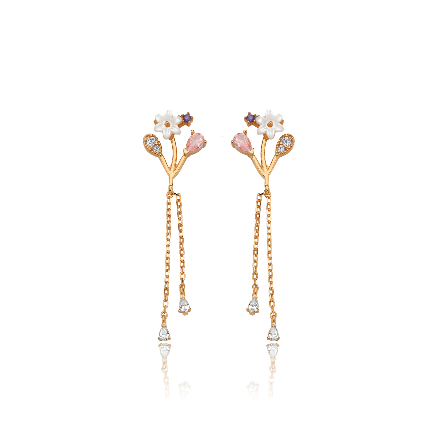 Magnolia Flower Bouquet Silver Earrings