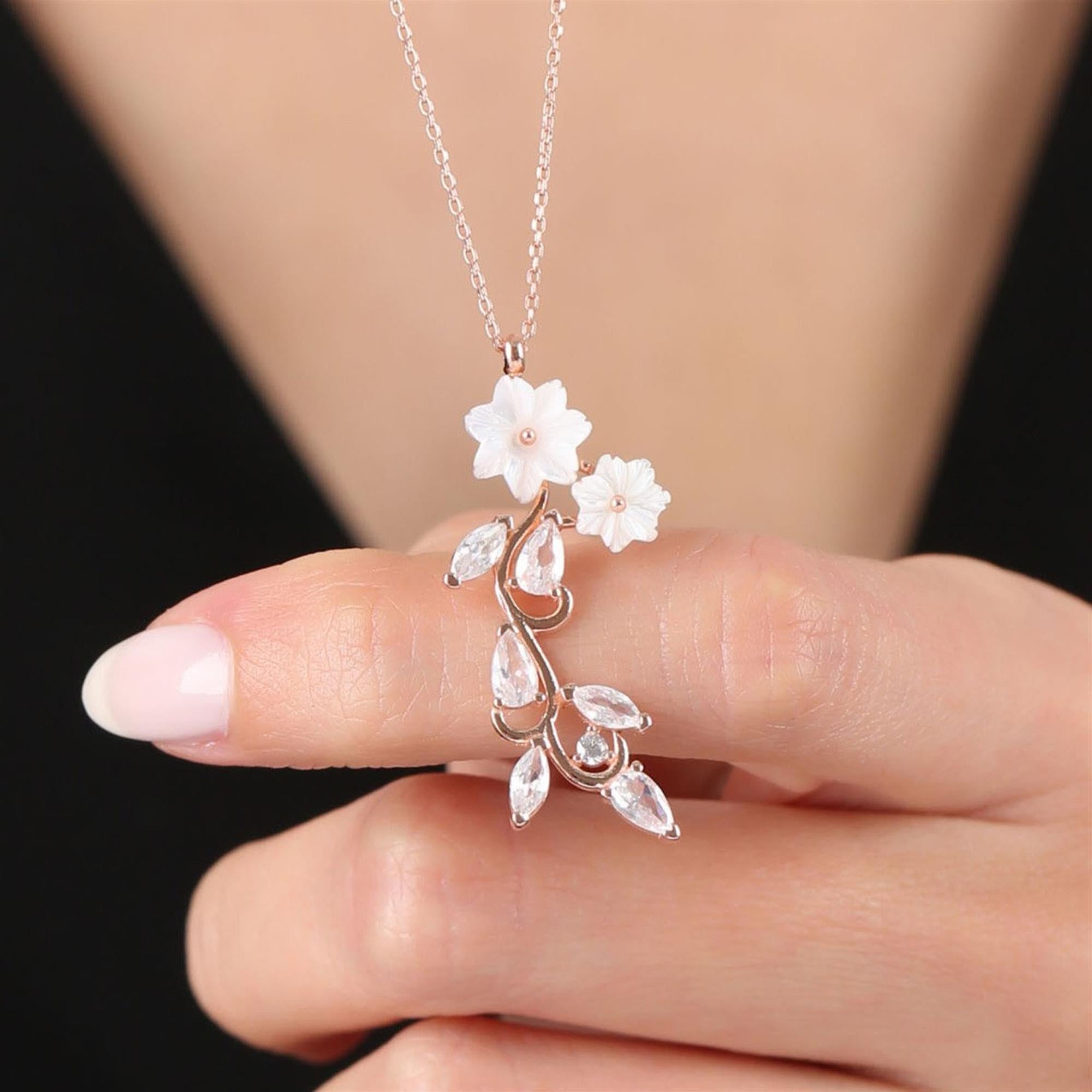 Magnolia Blossom Bouquet Rose Gold Necklace