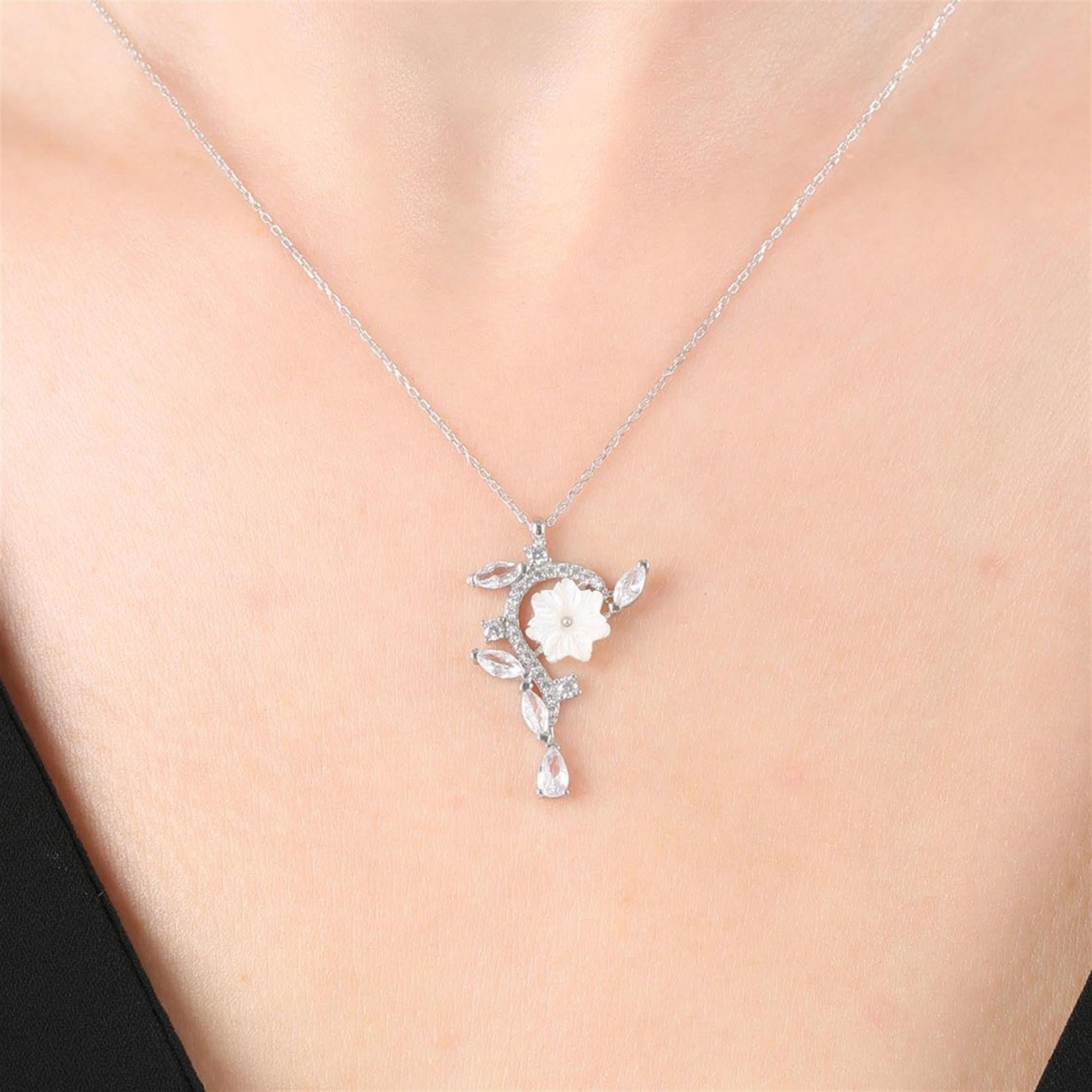 Diamond Magnolia Flower Sparkling Crystal Silver Necklace