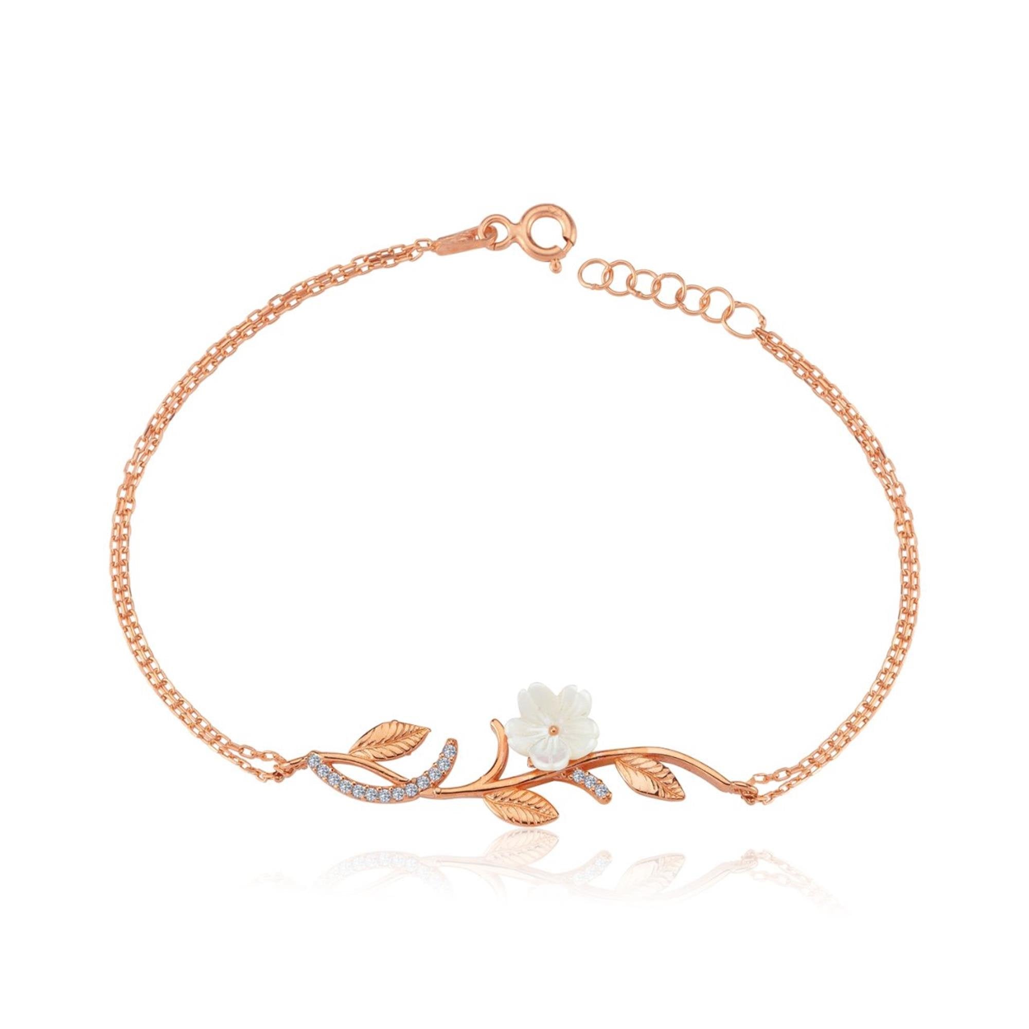 Magnolia Flowers Sparkle Rose Gold Bracelet