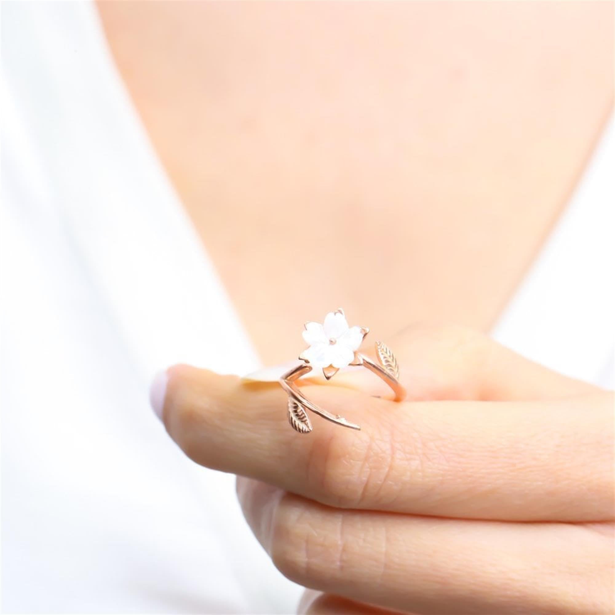 Magnolia Flower Vine Rose Gold Ring