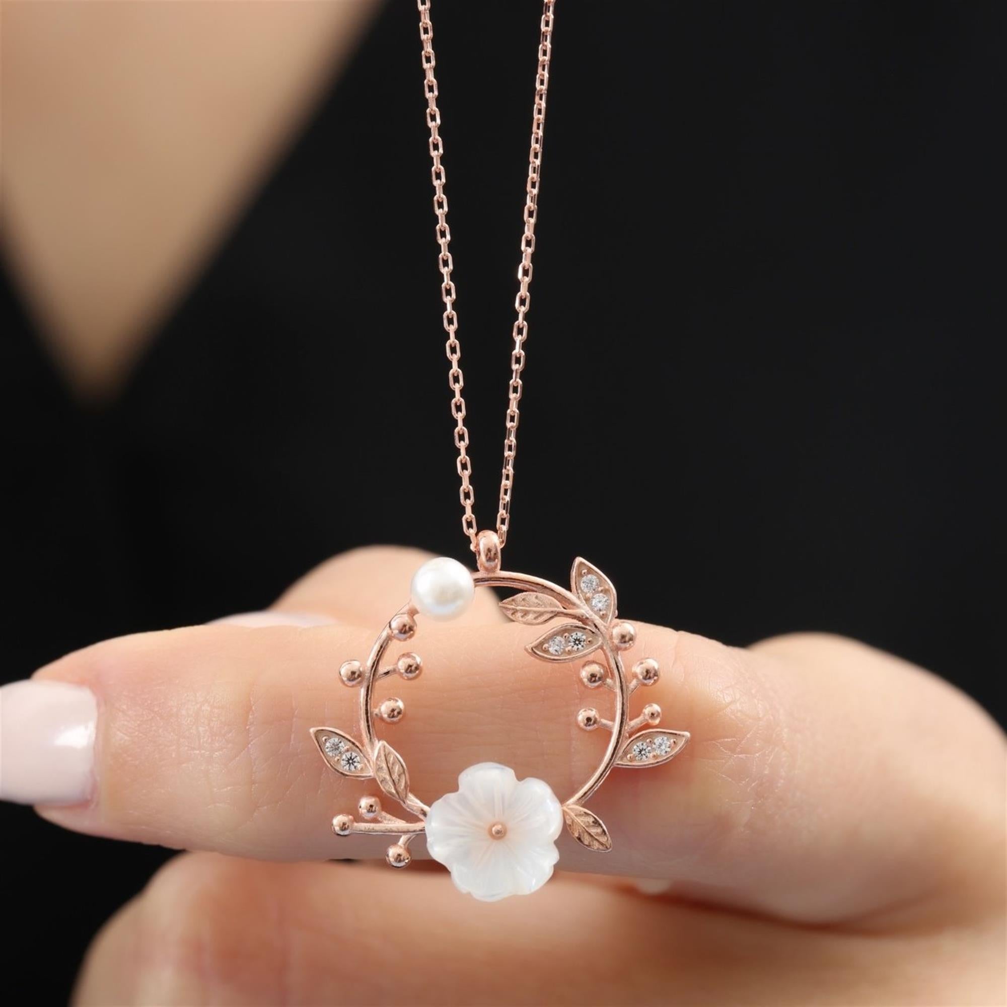 Dainty Magnolia Flower Bud Rose Gold Necklace