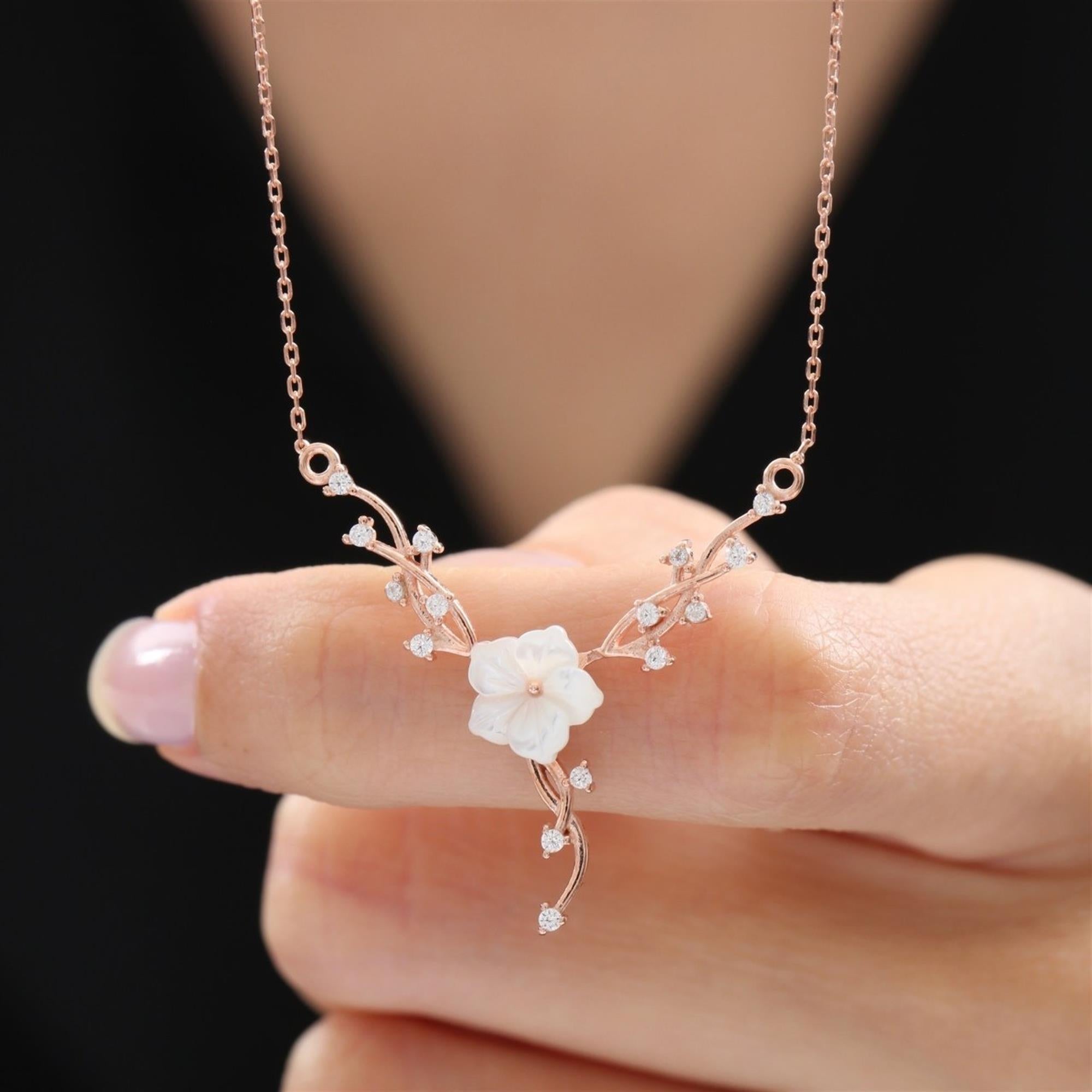 Dainty Magnolia Flower Vine Rose Gold Necklace