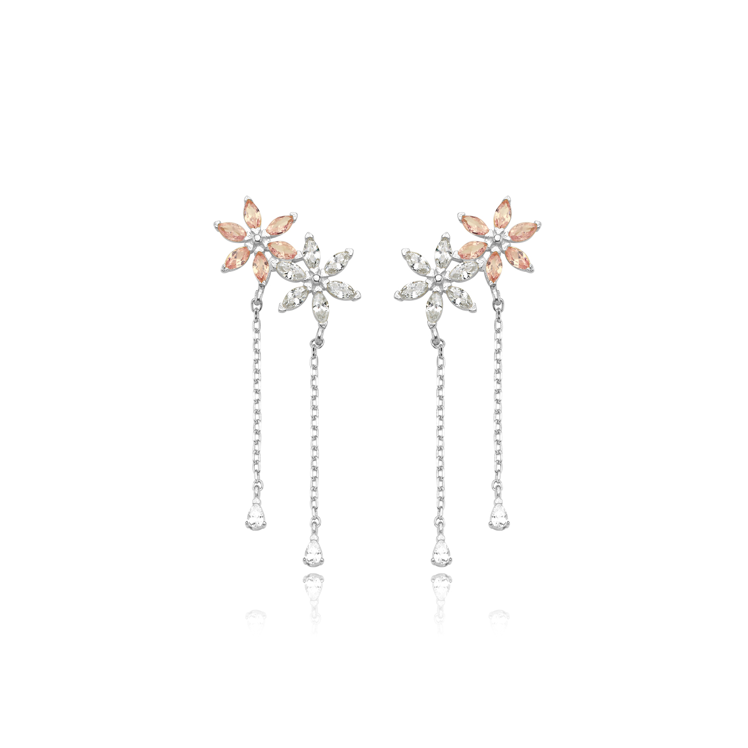 Marquise Flower Drop Silver Earrings