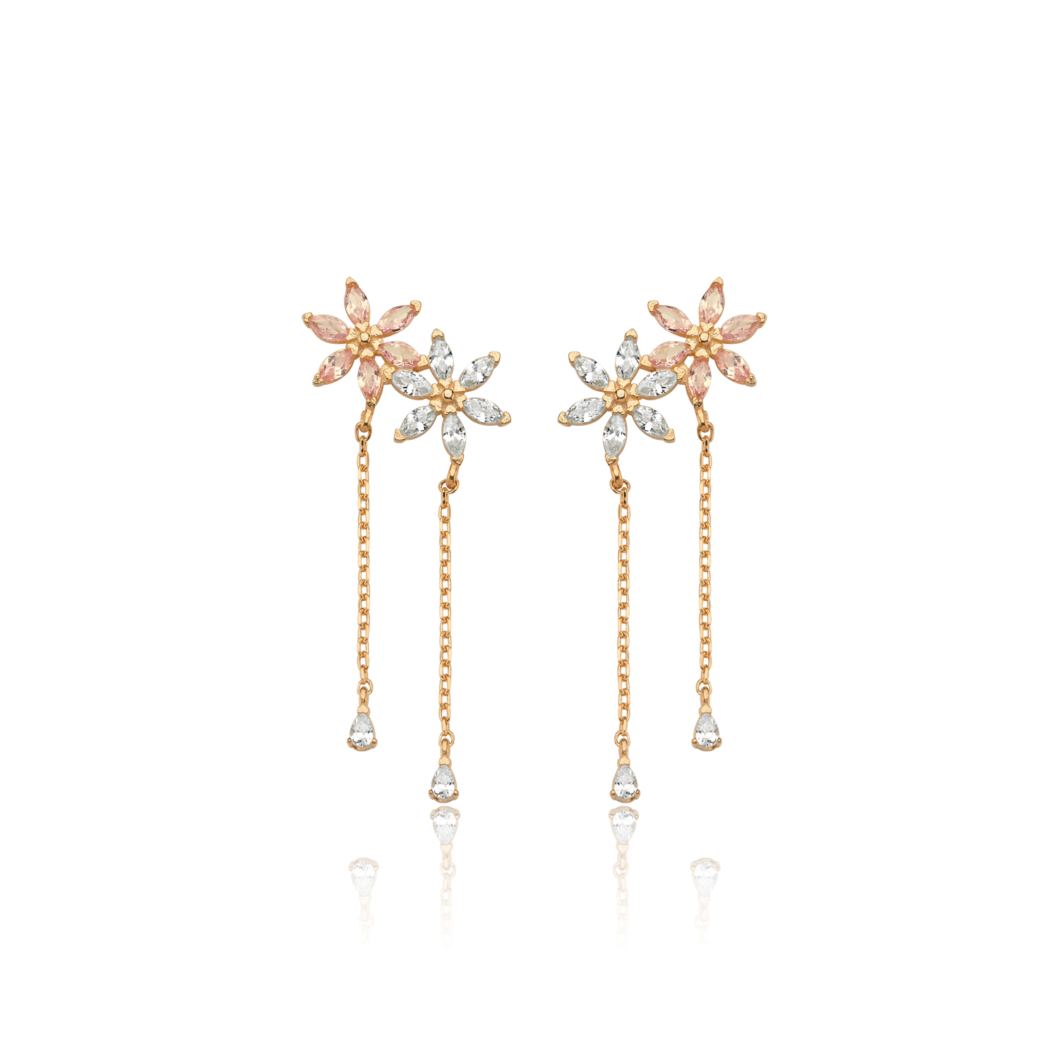 Marquise Flower Drop Rose Gold Earrings