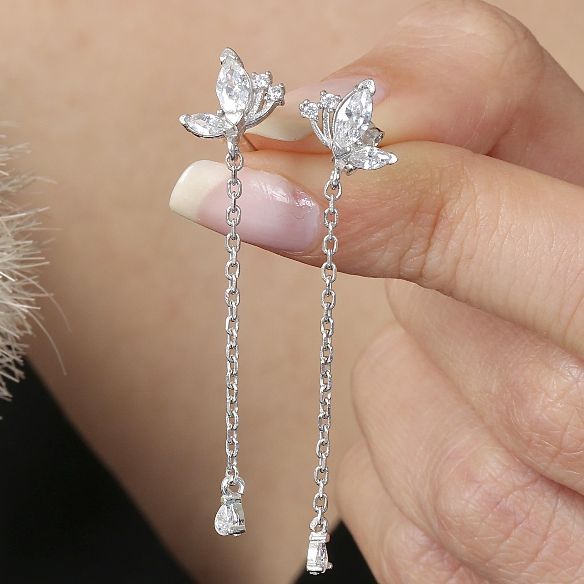 Marquise Butterfly Trend Silver Earrings