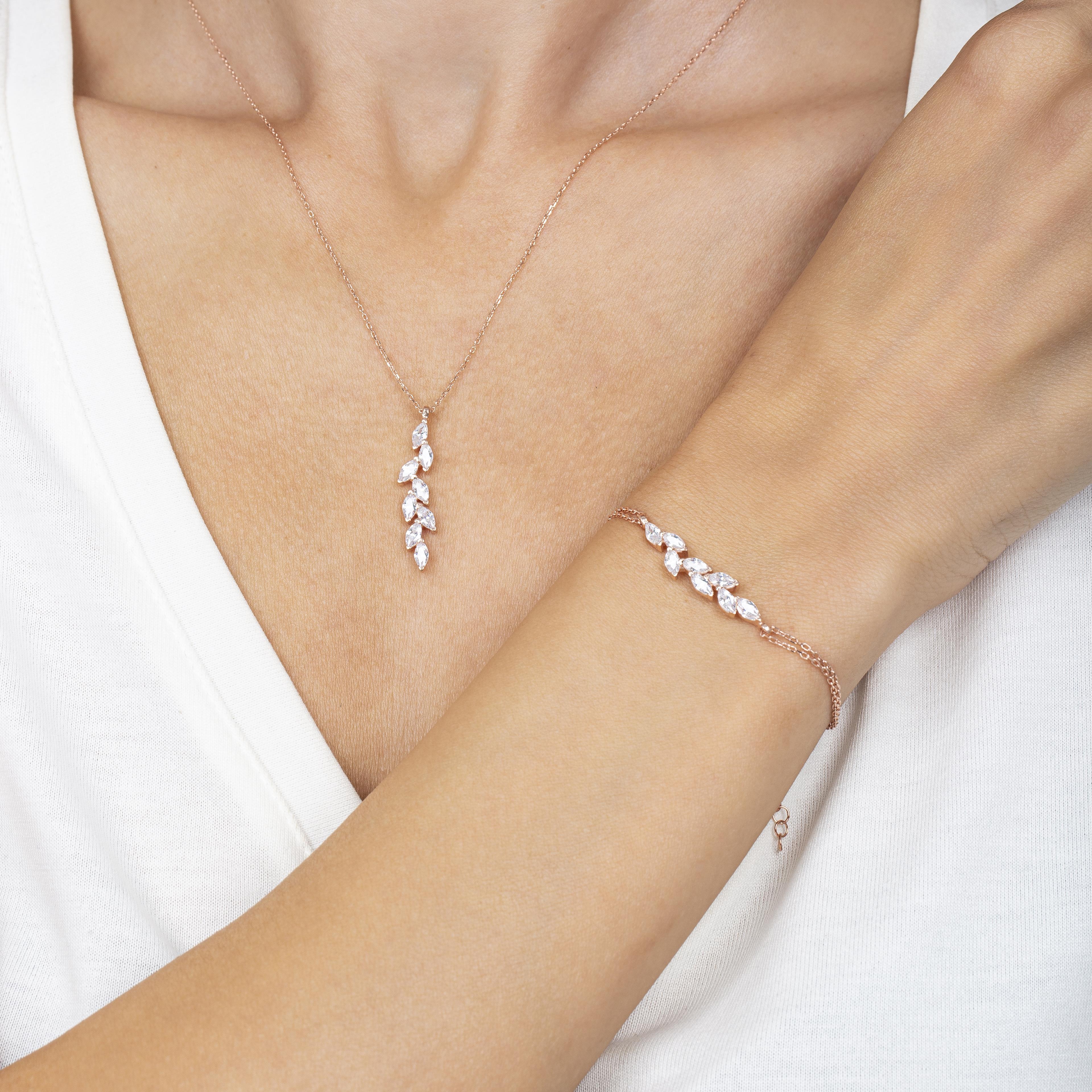 Marquise Cluster Rose Gold Jewelry Set
