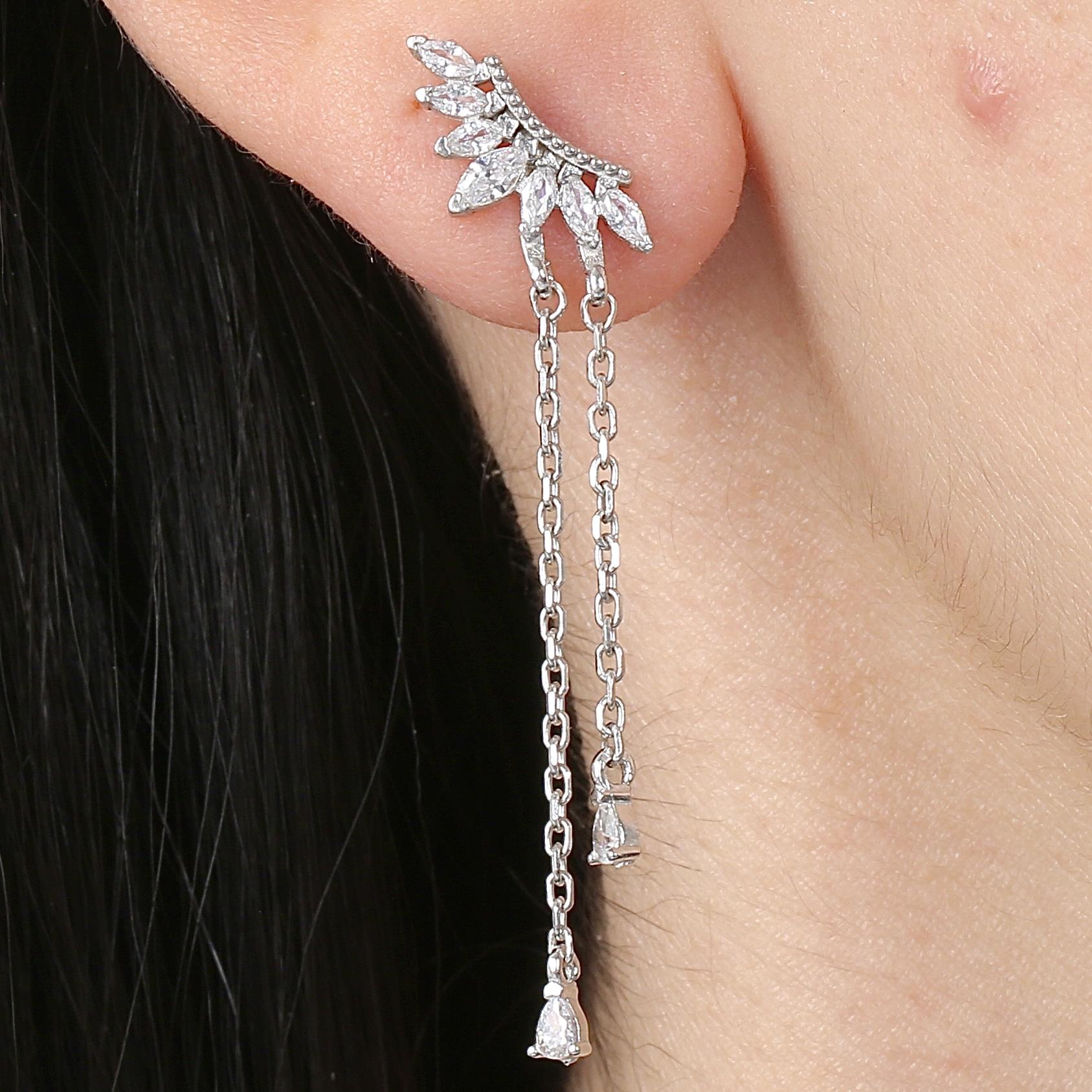 Shuttle Crown Marquise Stone Trend Silver Earrings