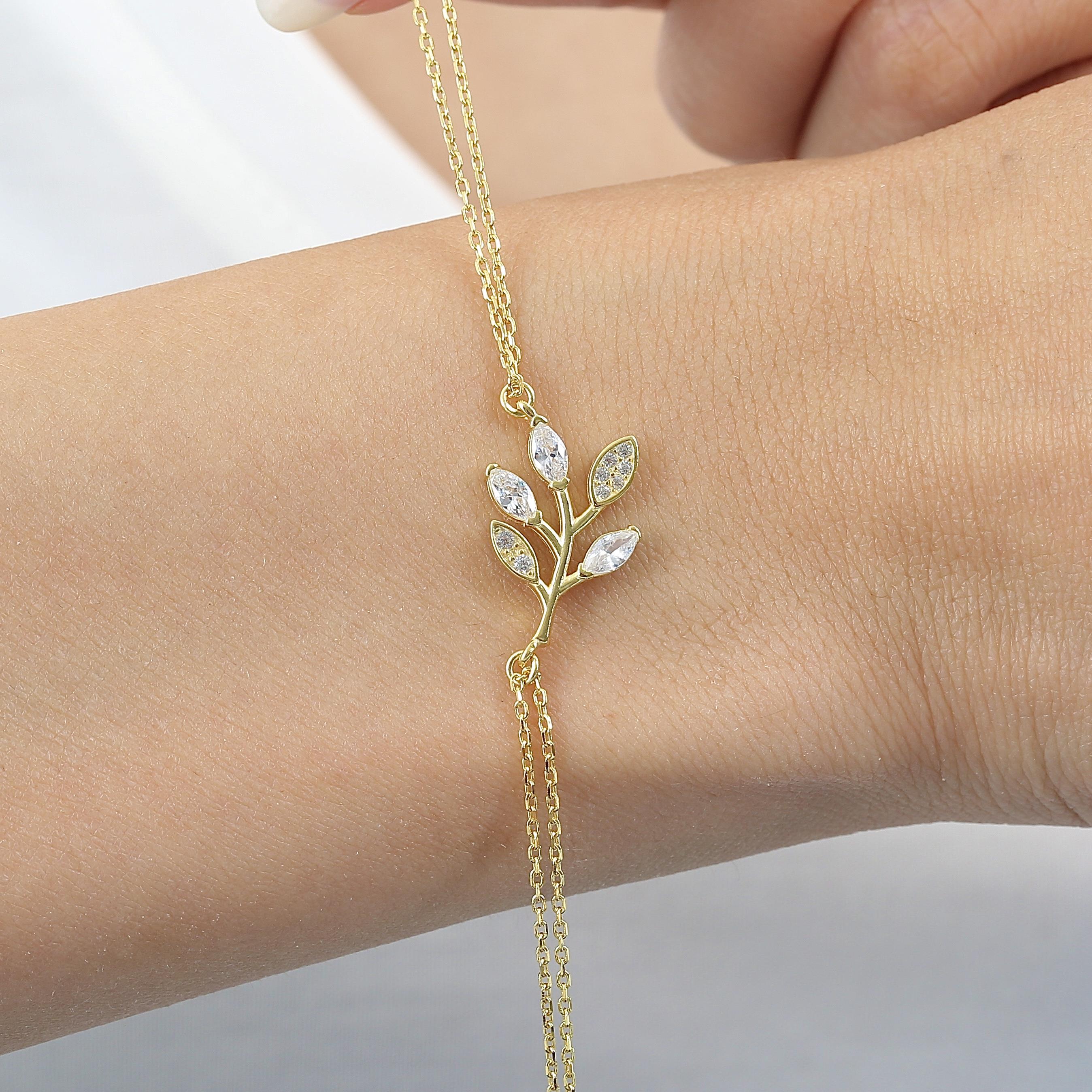 Marquise Stone Olive Branch Gold Plated Bracelet