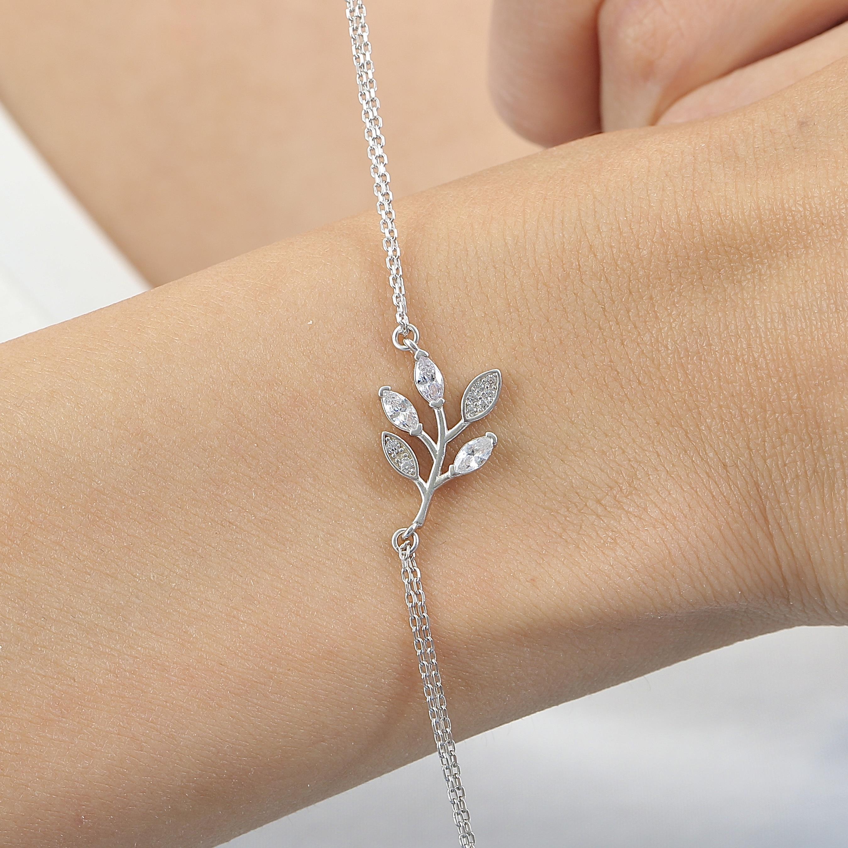 Marquise Stone Olive Branch Silver Bracelet