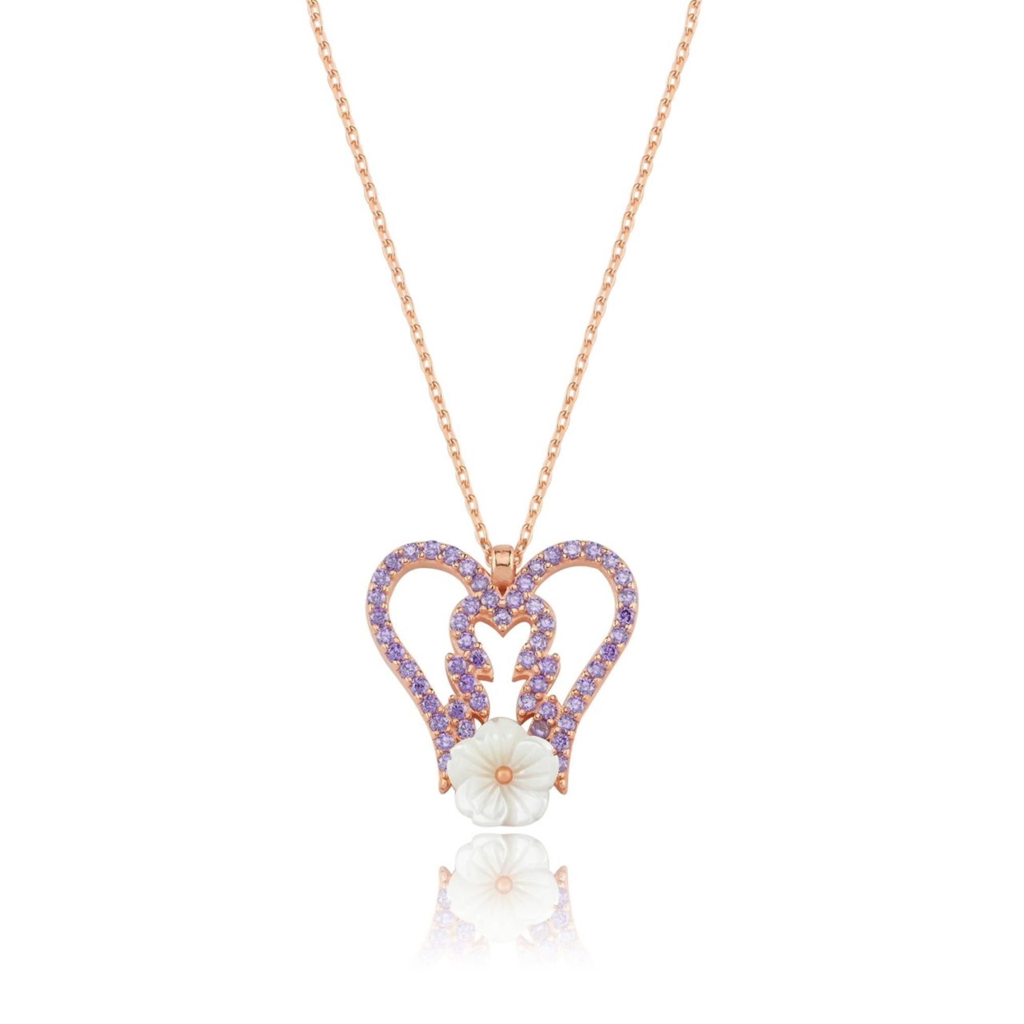 Angel Wings Purple CZ Stone Magnolia Rose Gold Necklace
