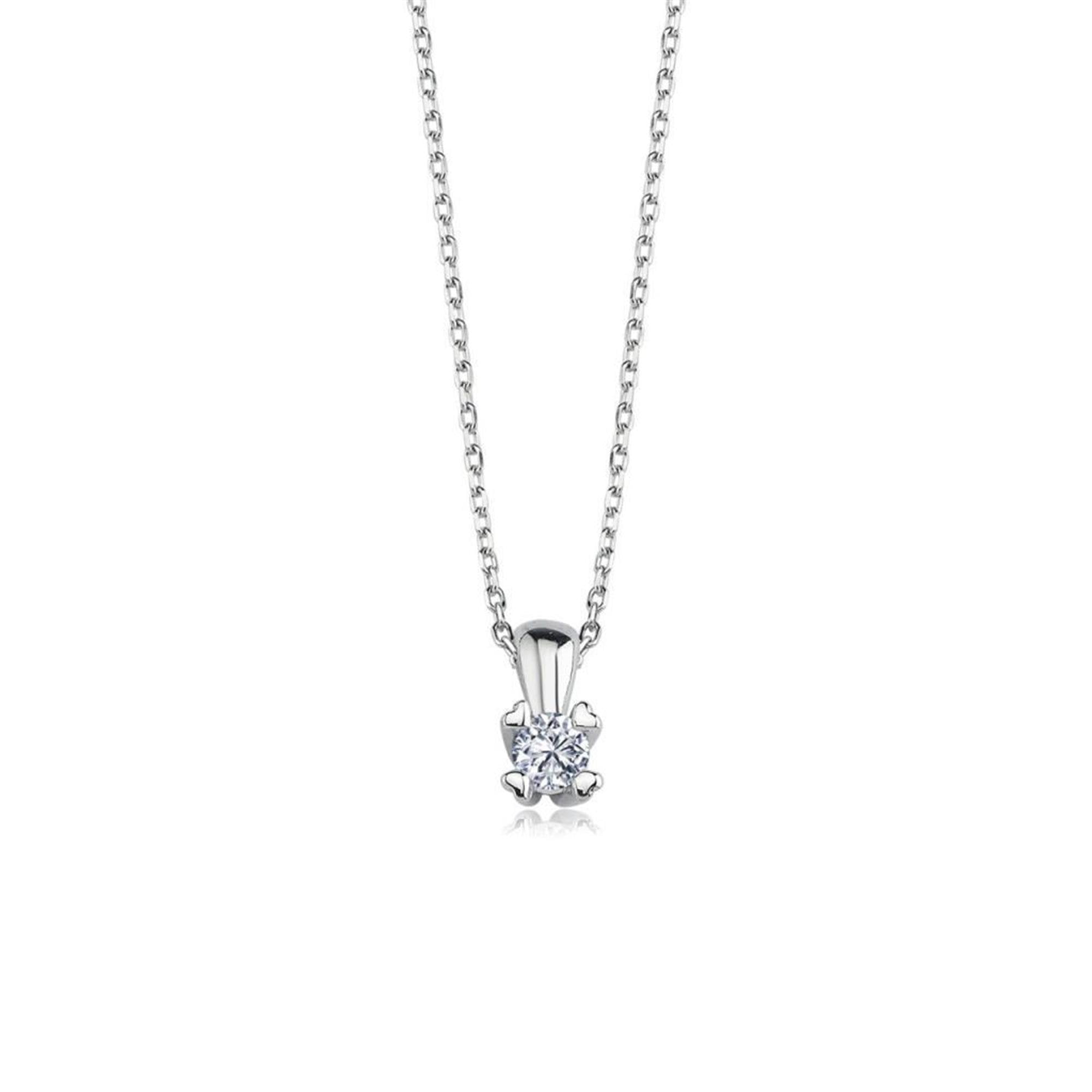 Zirconia 0.20 Carat Heart Claw Solitaire Silver Necklace
