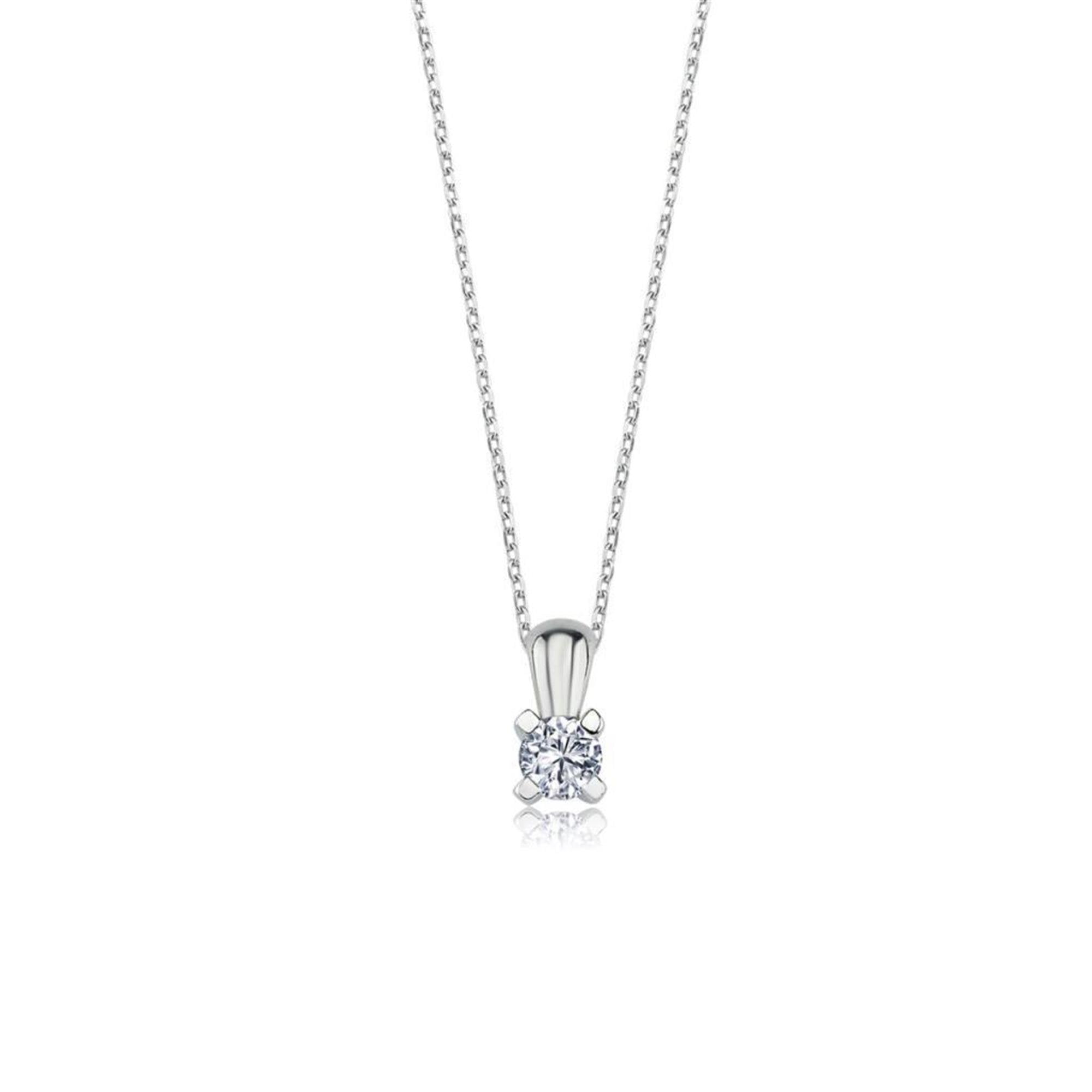 Zirconia 0.20 Carat V-Shape Solitaire Silver Necklace