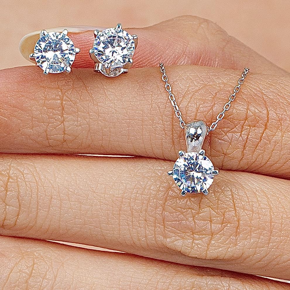 1.50 Carat Princess Cut Zirconia Solitaire Silver Jewelry Set