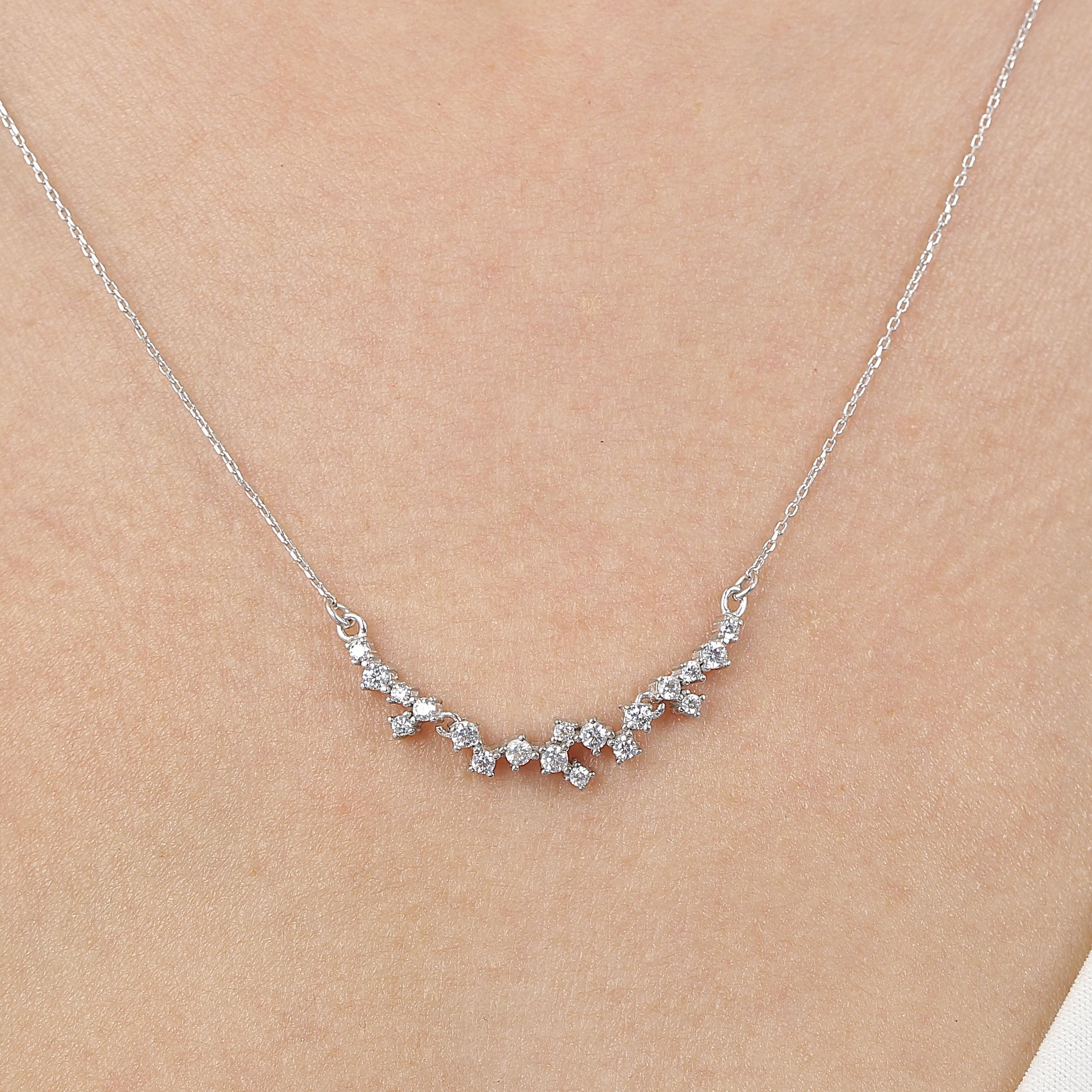 Zirconia Stone Sparkle Cluster Silver Necklace