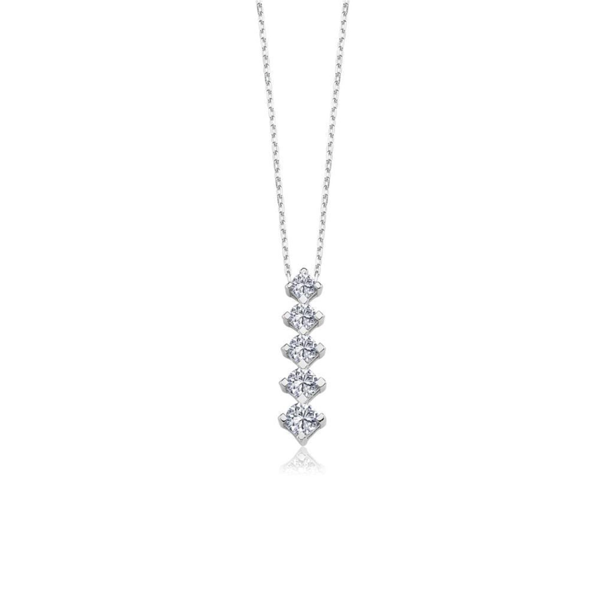 Zirconia Stone Filigree Silver Five-Stone Necklace