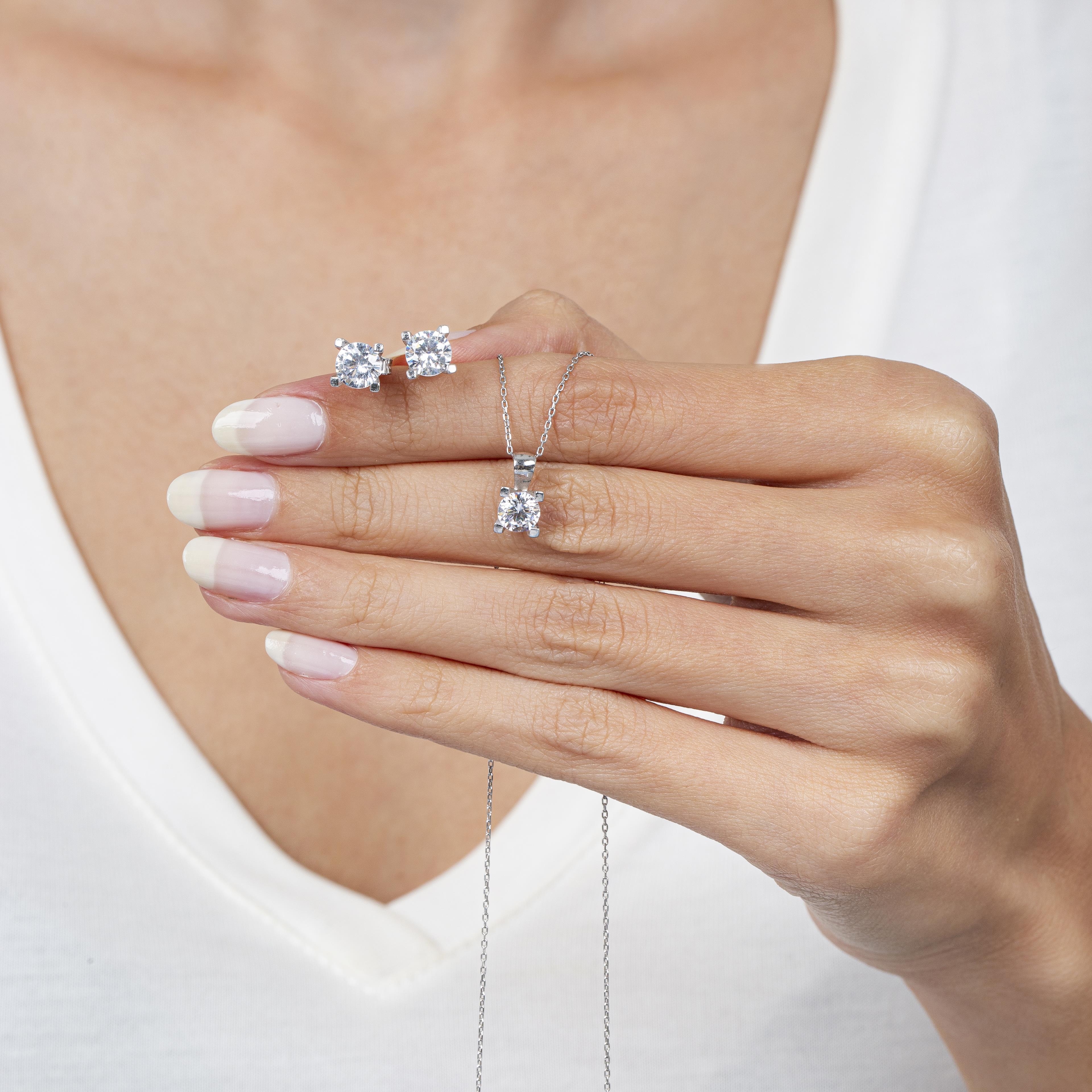 Sterling Silver Cubic Zirconia Solitaire Jewelry Set