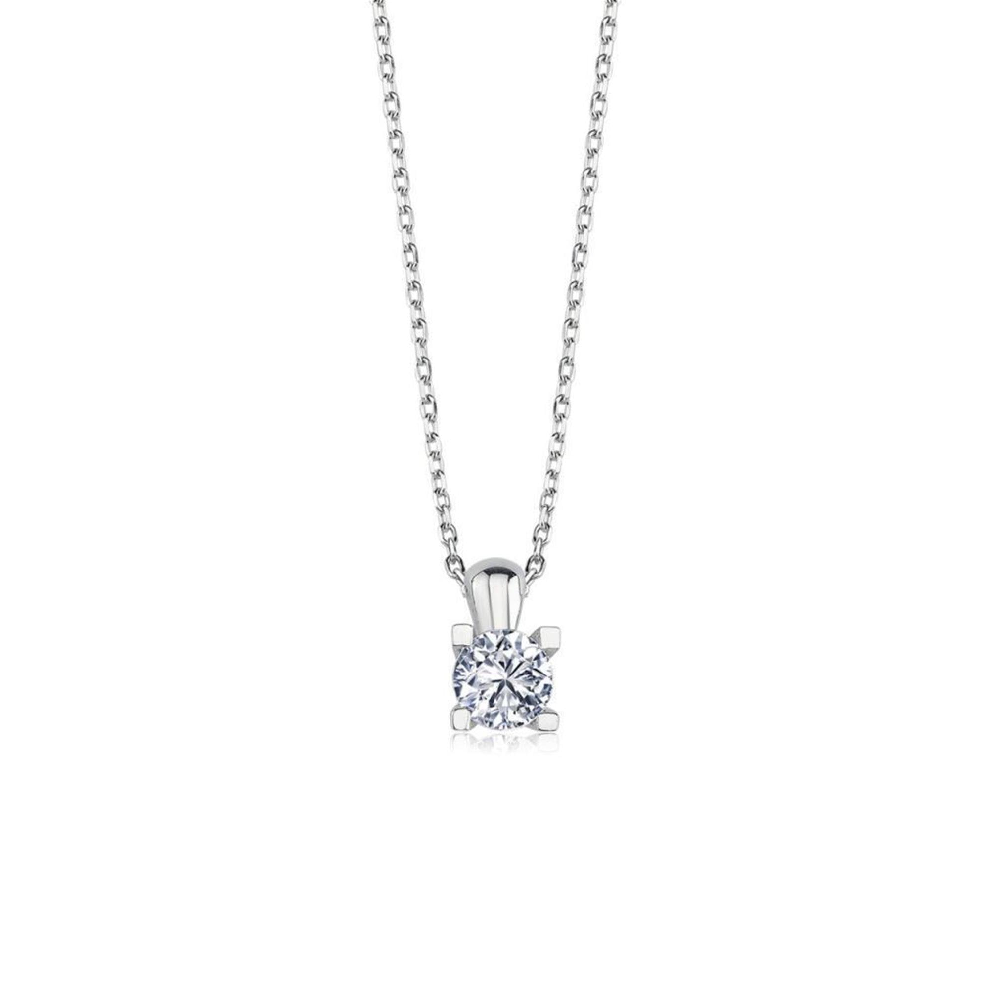 Zirconia Stone V-Shape Solitaire Silver Necklace