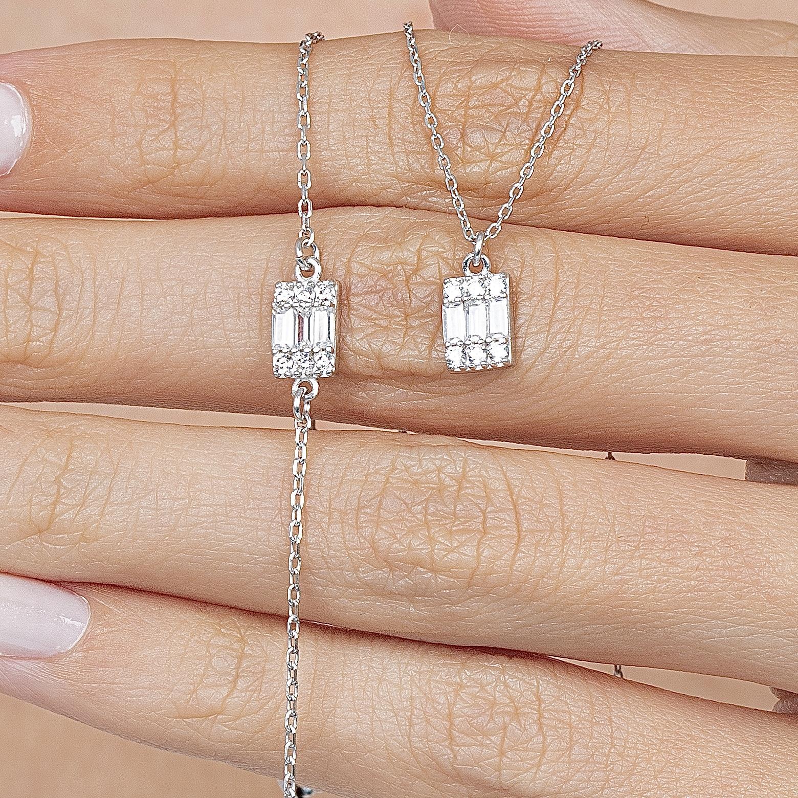 Minimal Baguette Silver Duo Set