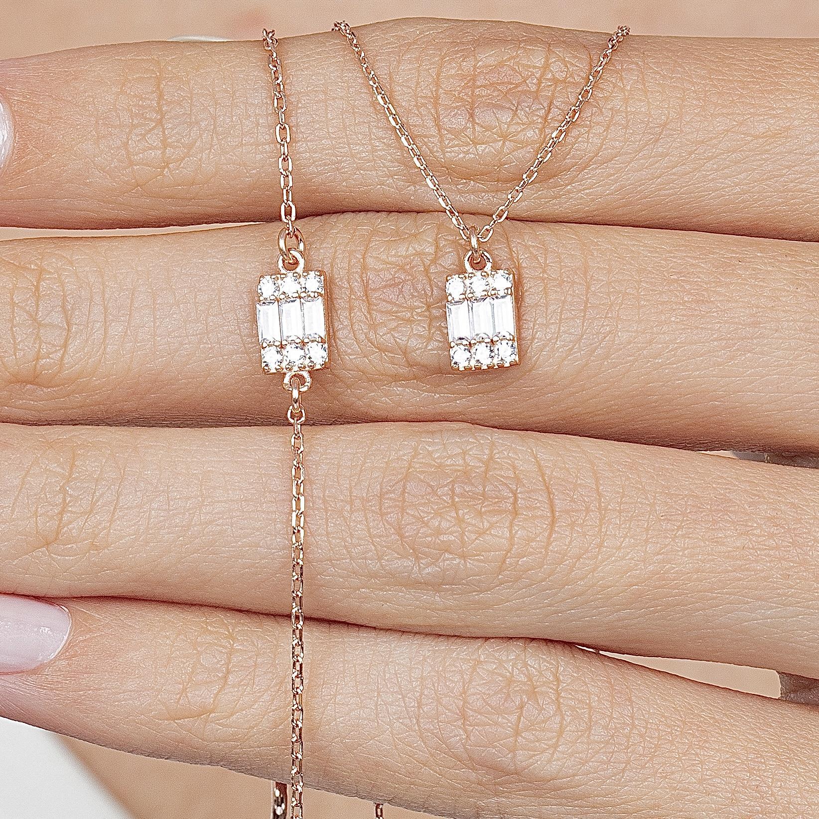 Minimal Baguette Rose Gold Duo Set