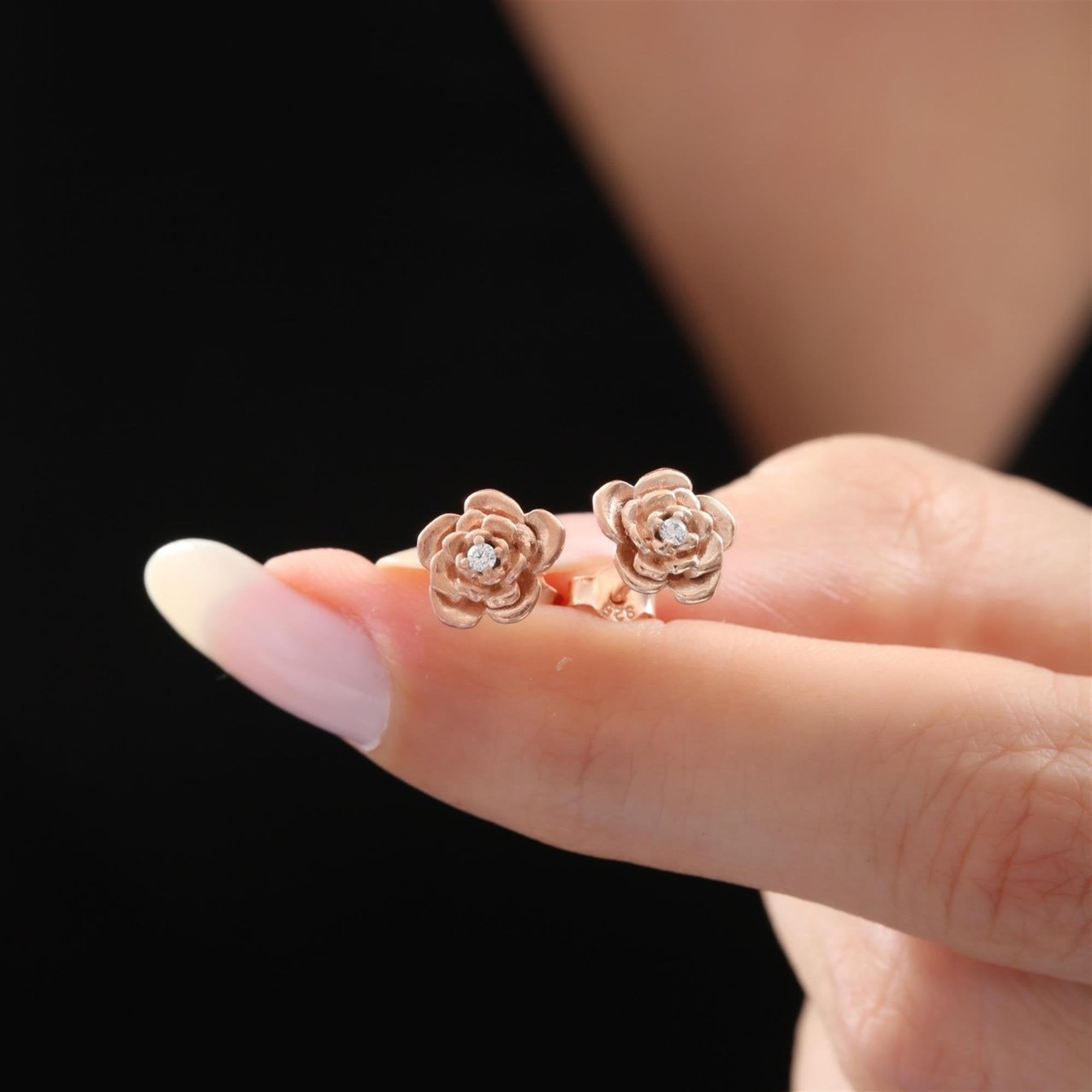 Minimalist Rose Gold Rose Stud Earrings