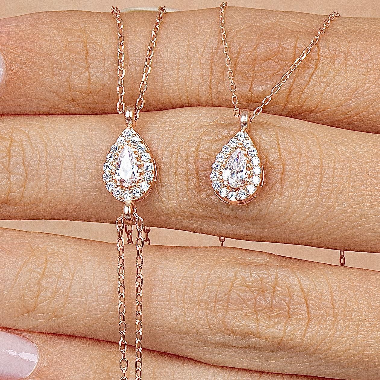 Minimal Teardrop Rose Gold Necklace & Bracelet Duo Set