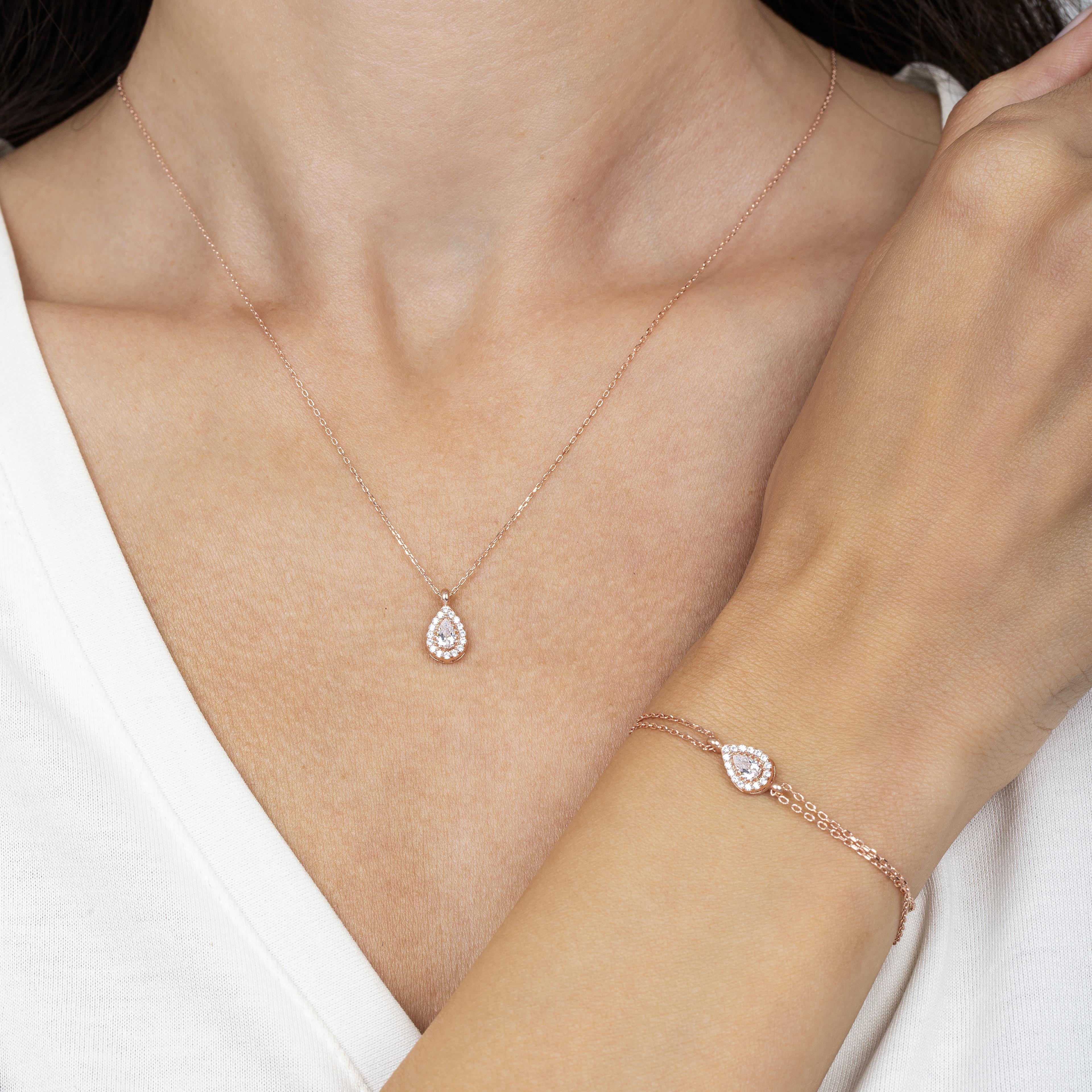 Minimal Teardrop Rose Gold Necklace & Bracelet Duo Set