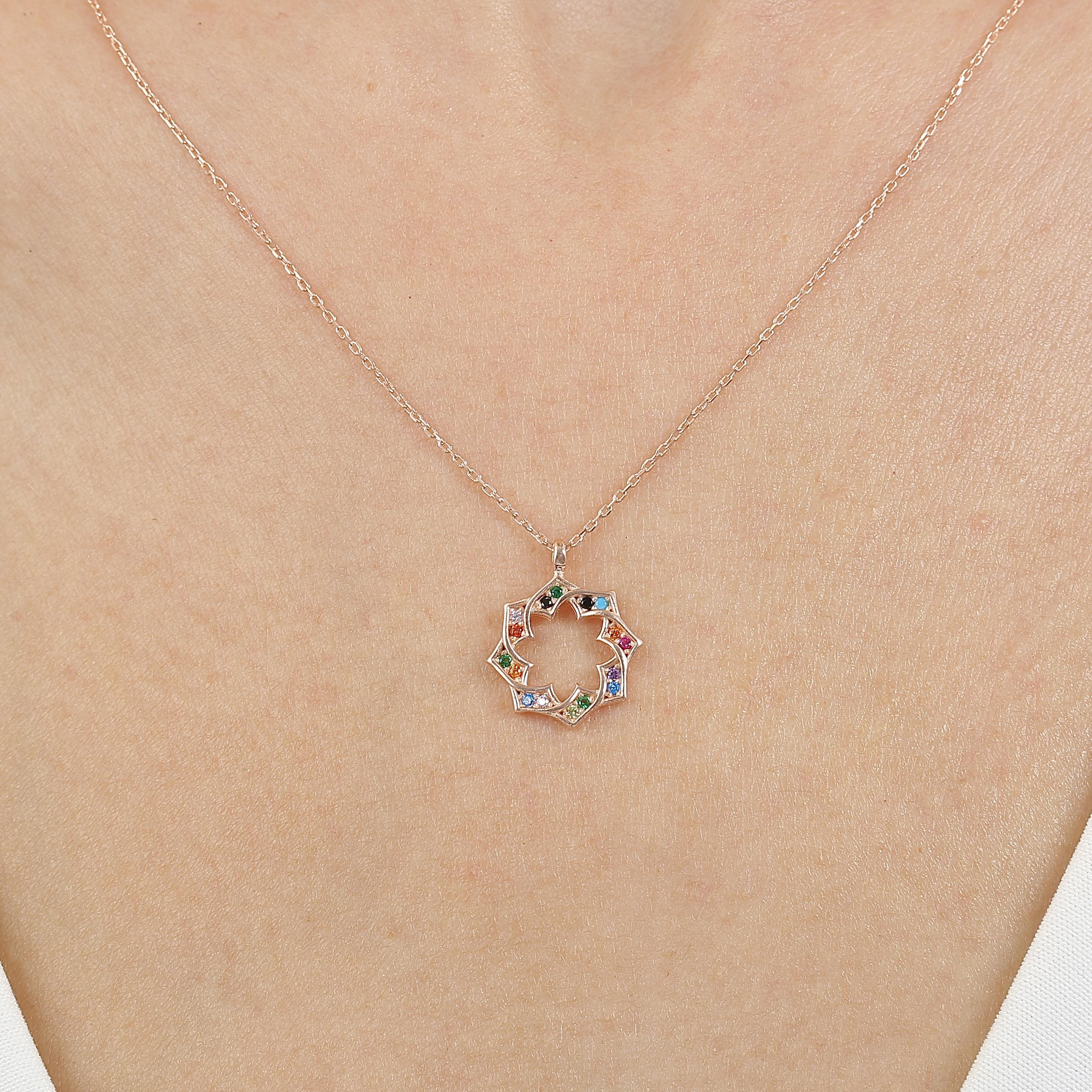 Mixed Stone Sparkling Geometric Rose Gold Necklace