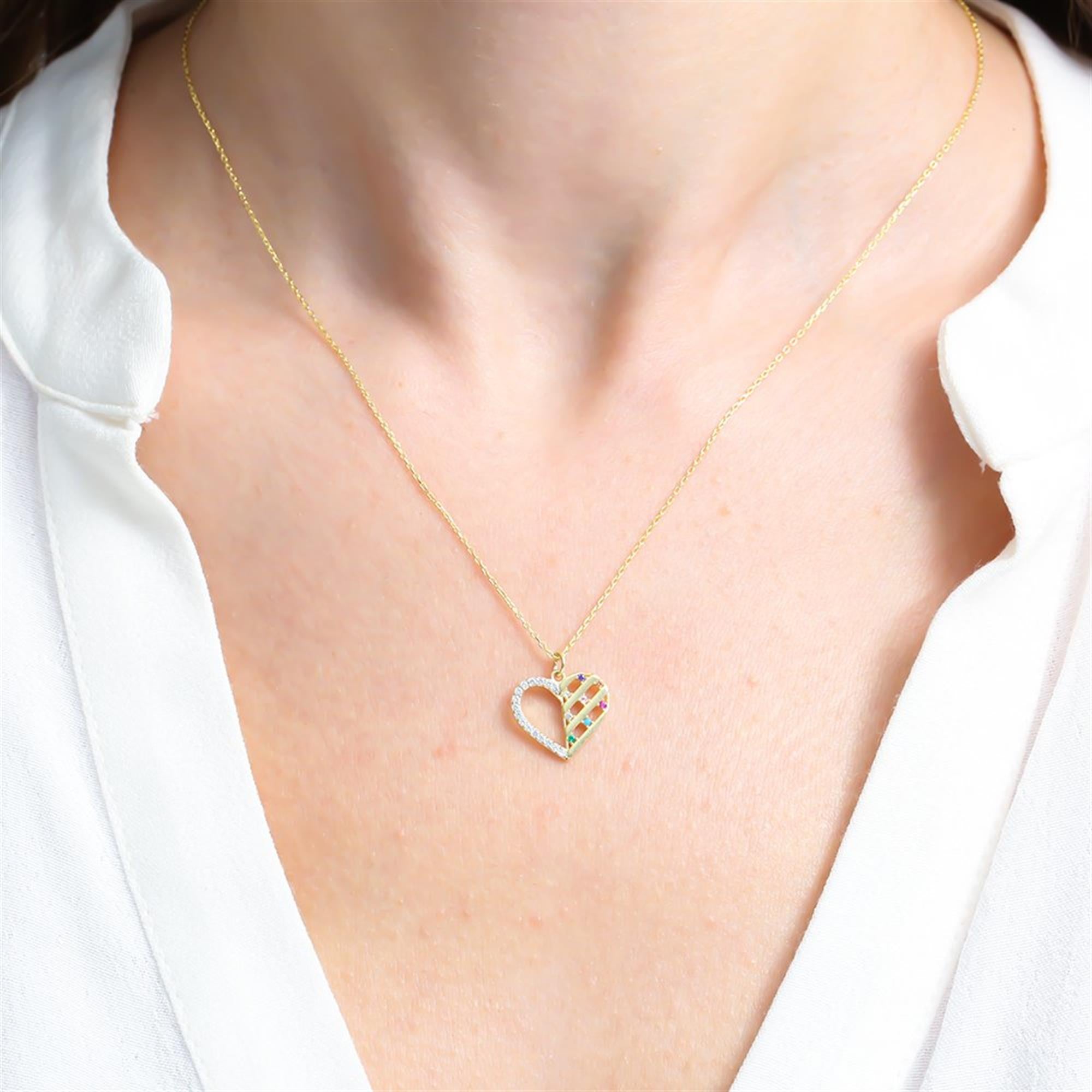 Mixed Stone Cute Heart Gold Plated Necklace