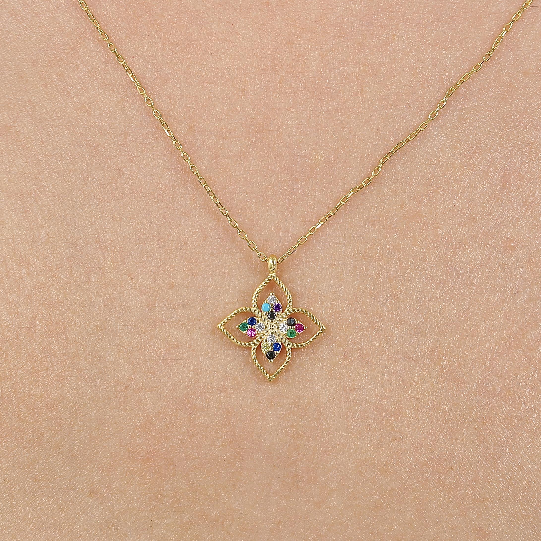 Mixed Stone Colorful Flower Gold Plated Necklace
