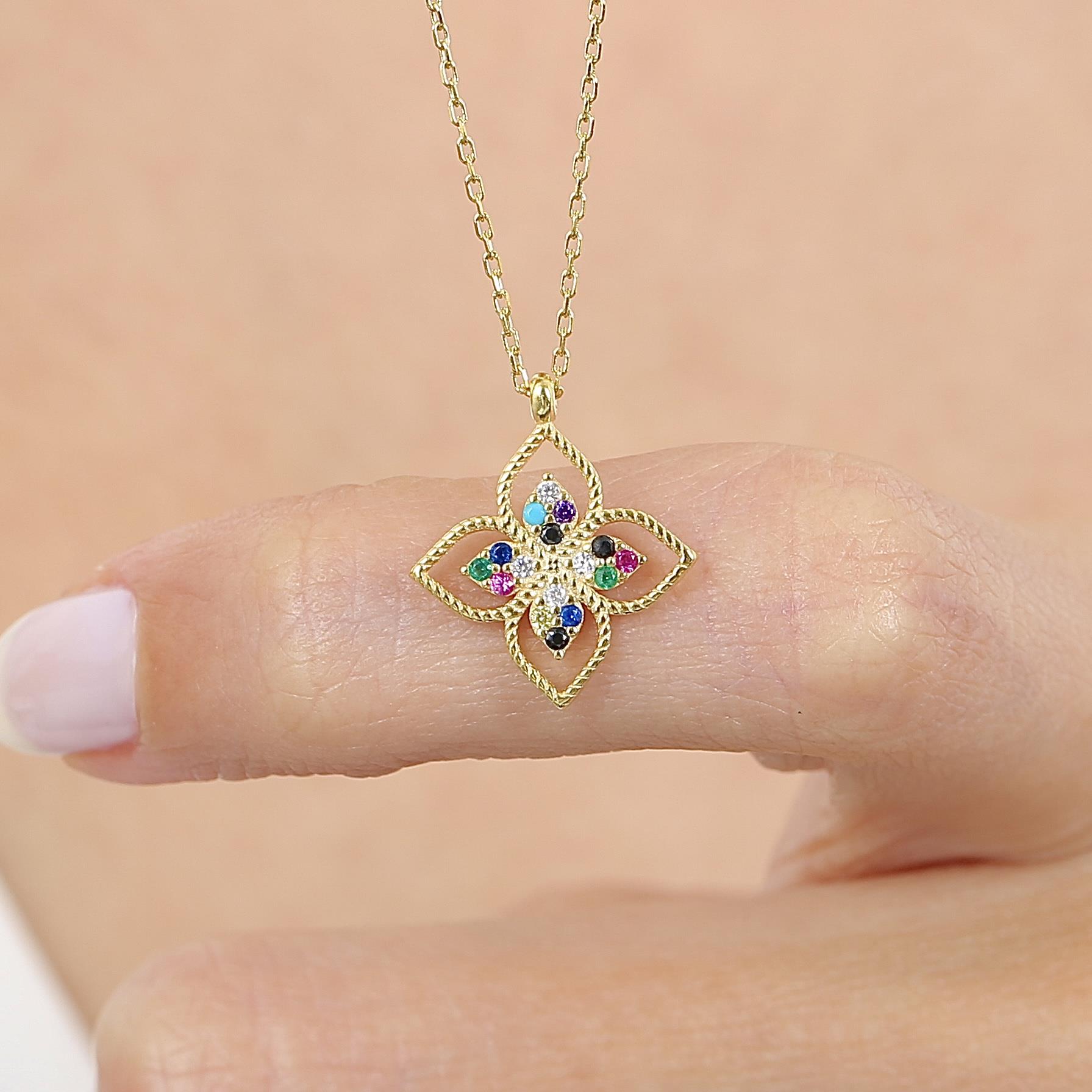 Mixed Stone Colorful Flower Gold Plated Necklace