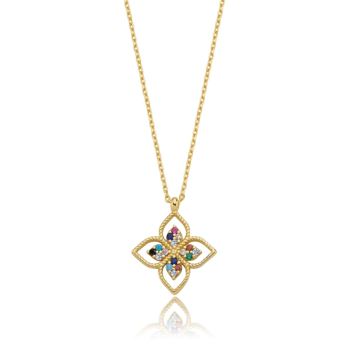 Mixed Stone Colorful Flower Gold Plated Necklace