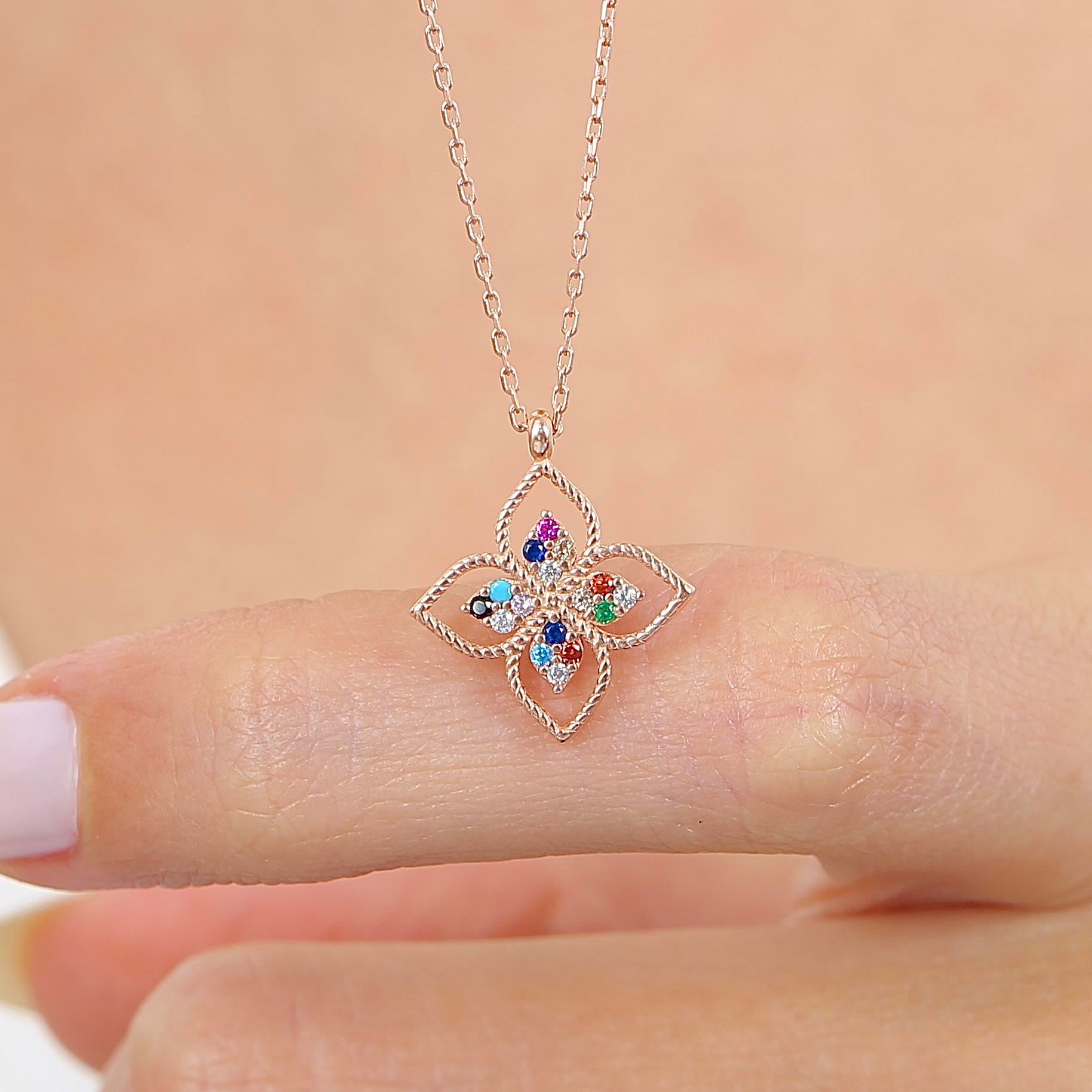 Mixed Stone Colorful Flower Rose Gold Plated Necklace