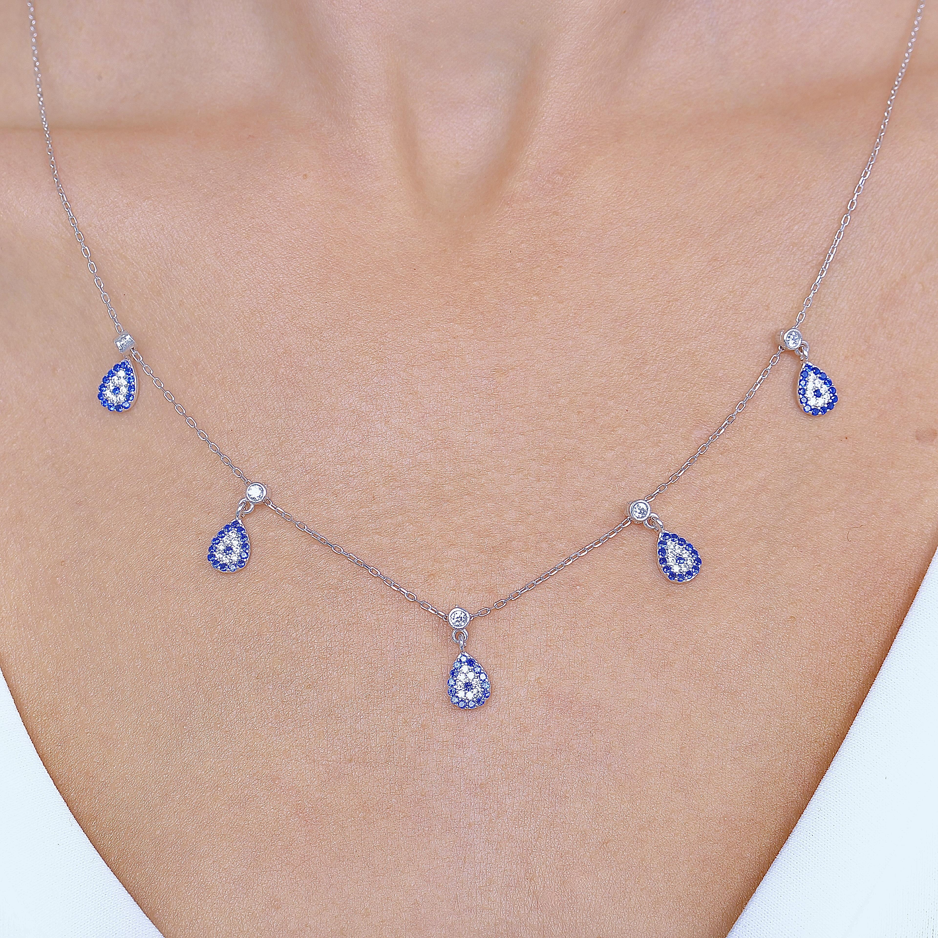 Evil Eye Drops Choker Silver Lucky Necklace