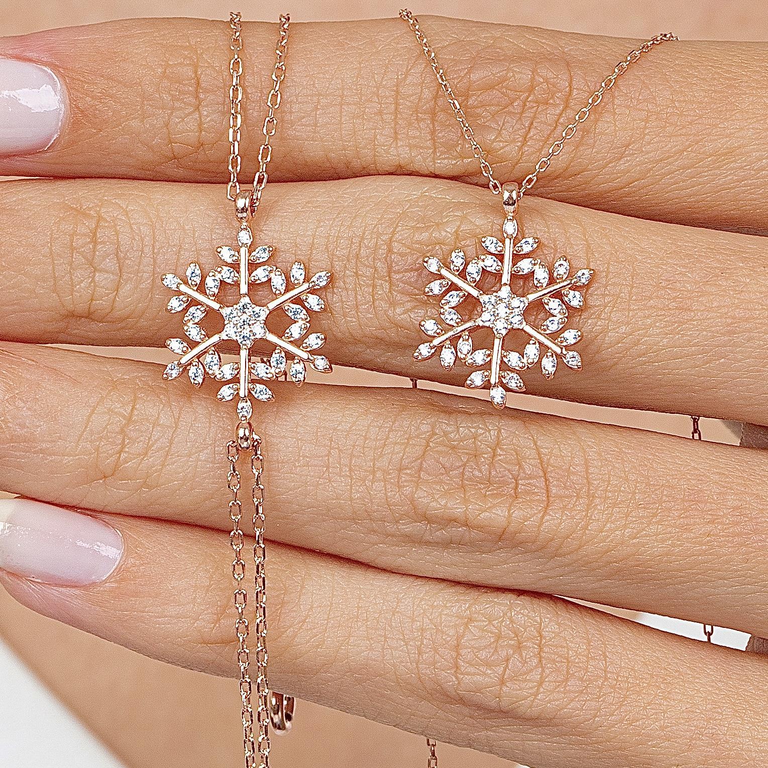 Minimalist Snowflake Rose Gold Jewelry Set