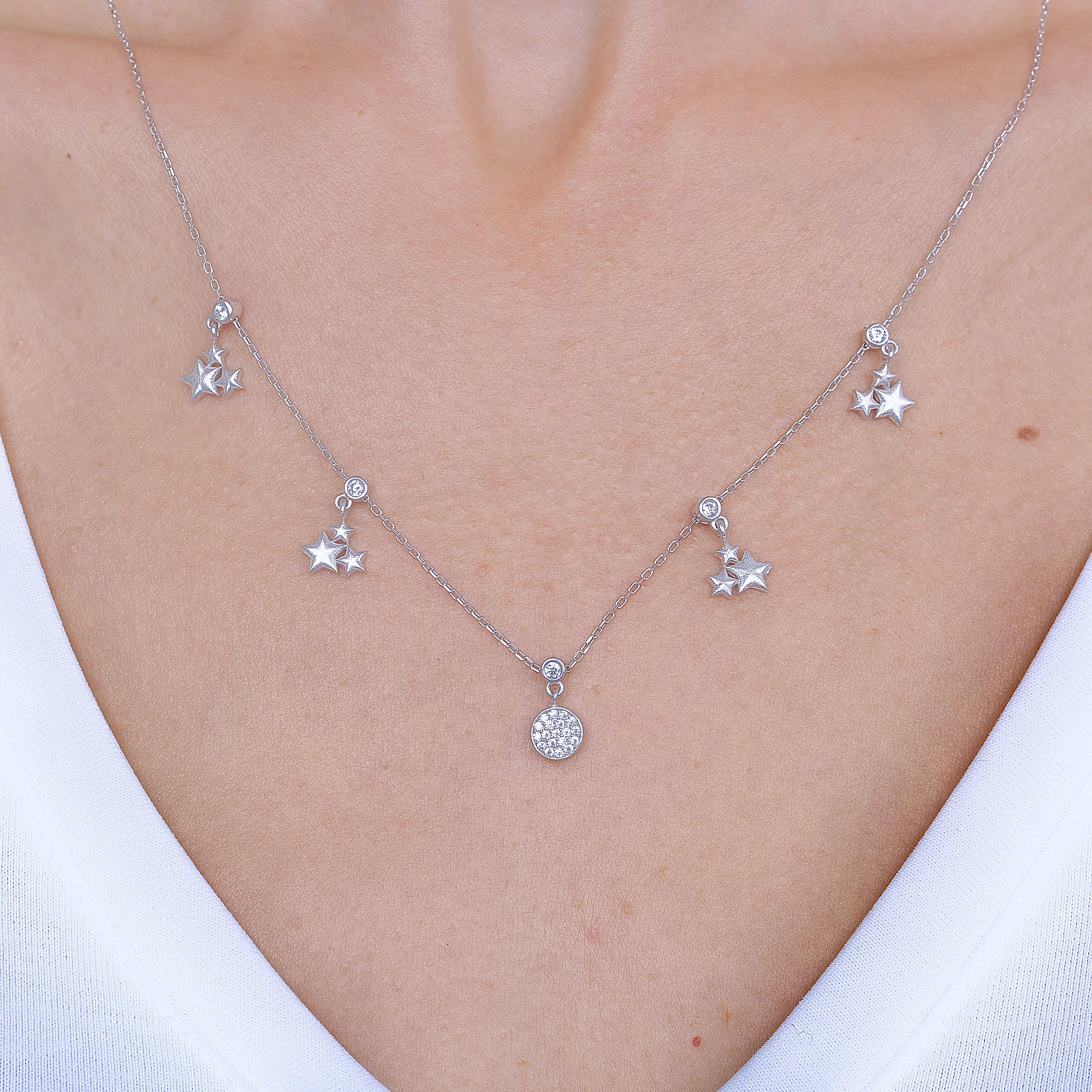 Sparkling Stars Silver Luck Choker Necklace