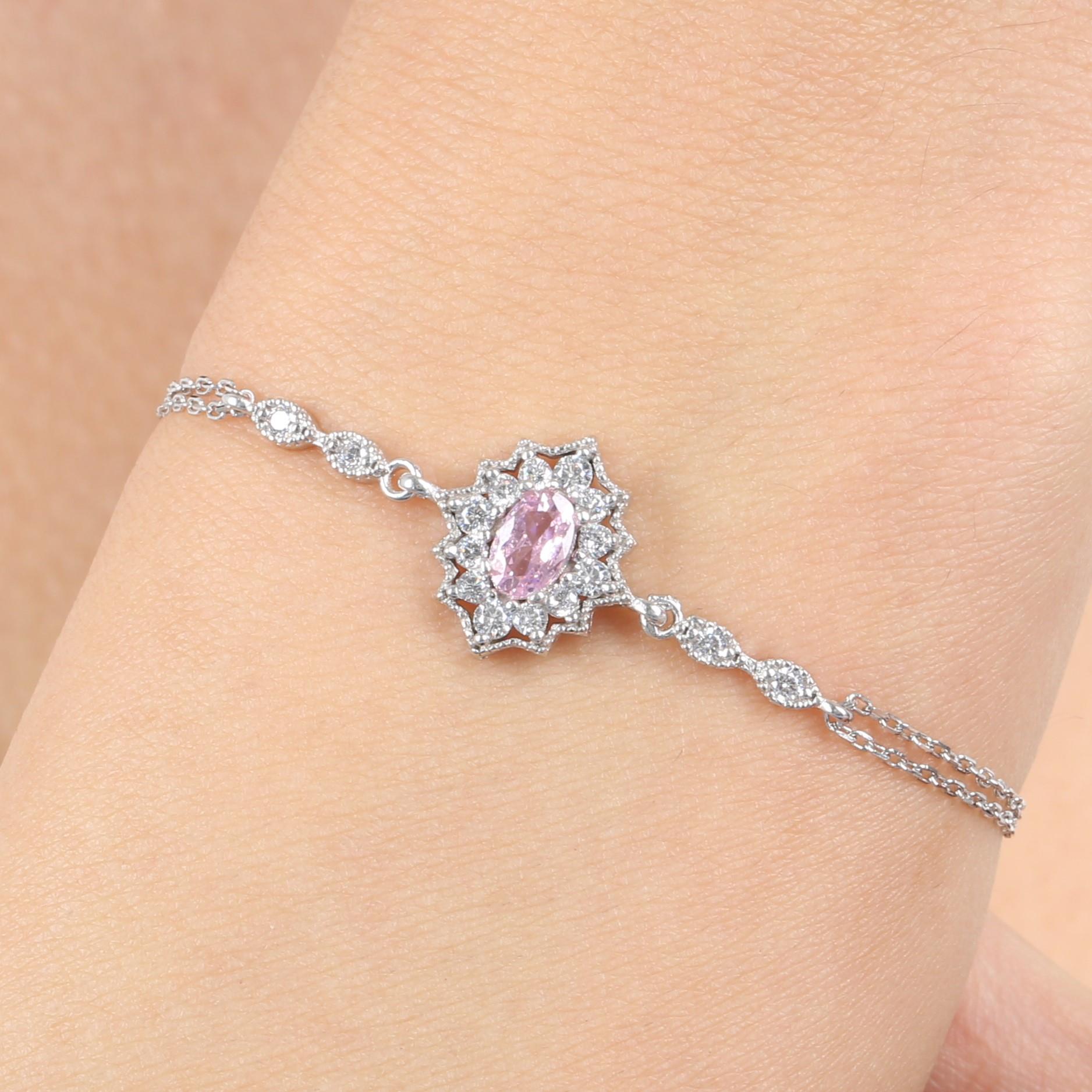 Pink Stone Noble Bohemian Vintage Silver Bracelet